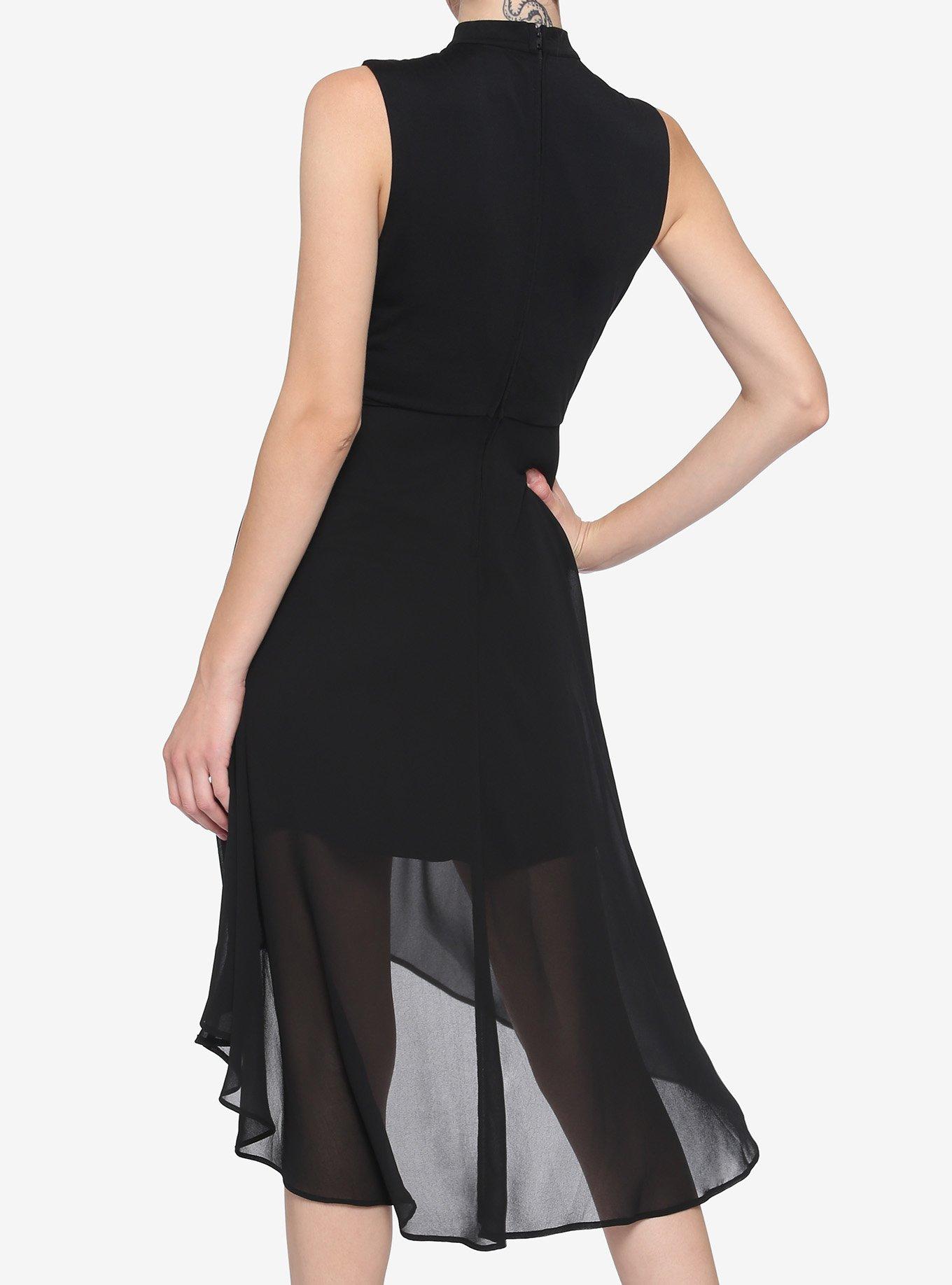 Black Caged Front Hi-Low Dress, BLACK, alternate