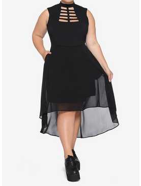 Black Caged Front Hi-Low Dress Plus Size, , hi-res
