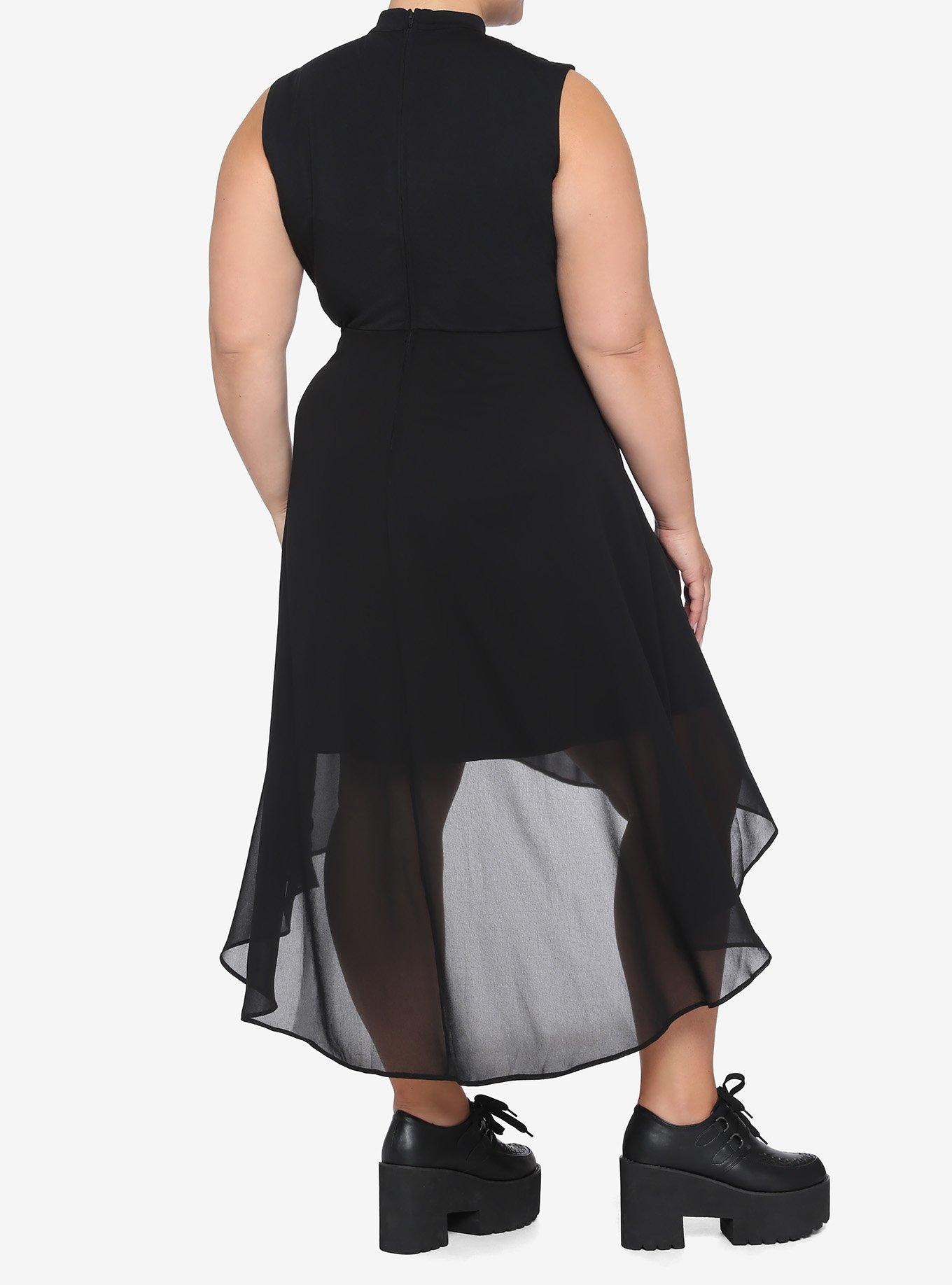 Black Caged Front Hi-Low Dress Plus Size, BLACK, alternate