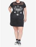 Skull Moth Mineral Wash Mesh T-Shirt Dress Plus Size, BLACK, alternate