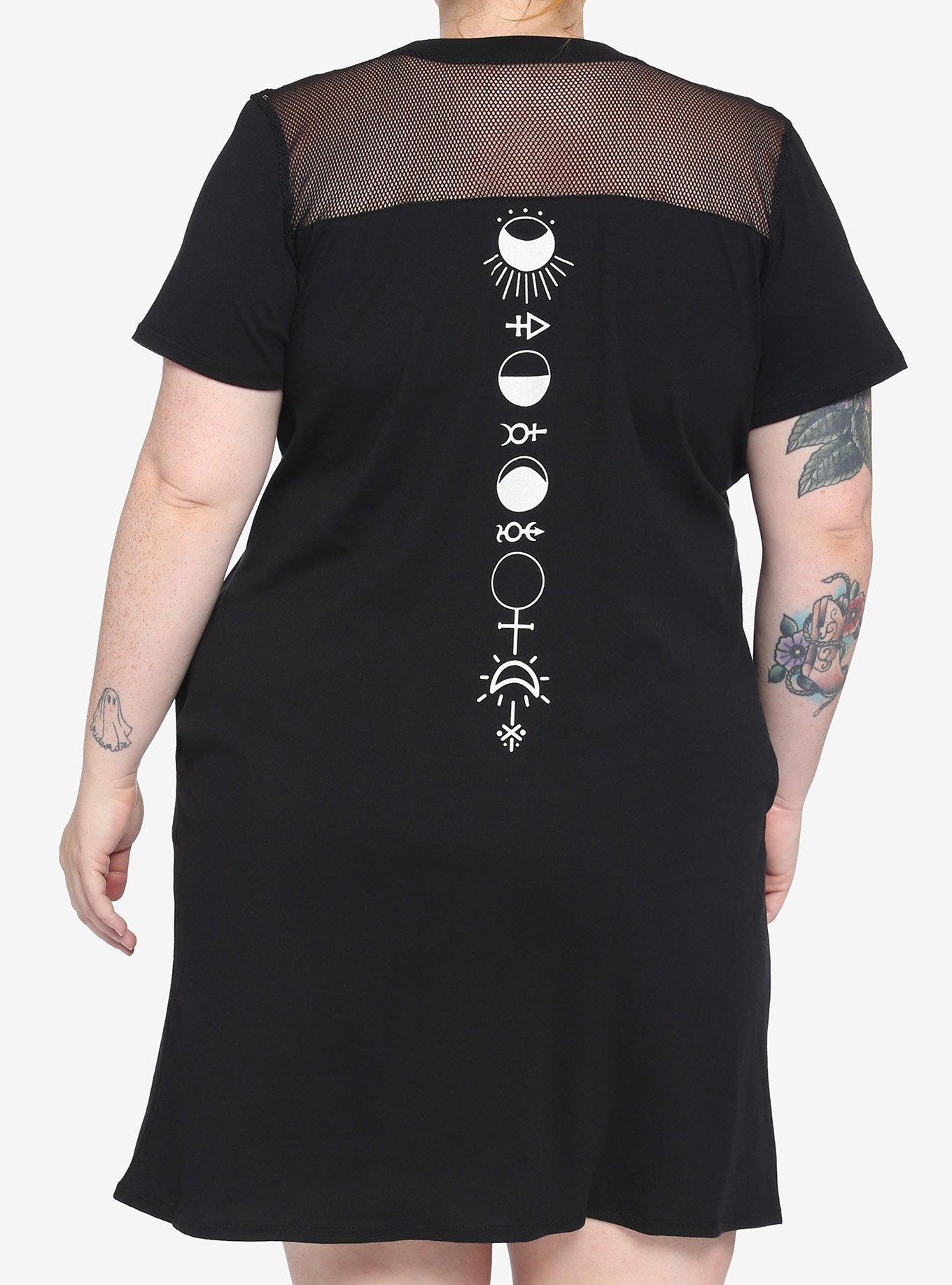 Sun & Moon Mesh T-Shirt Dress Plus Size, BLACK, alternate