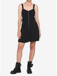 Black Zip Front Strap Dress, BLACK, alternate