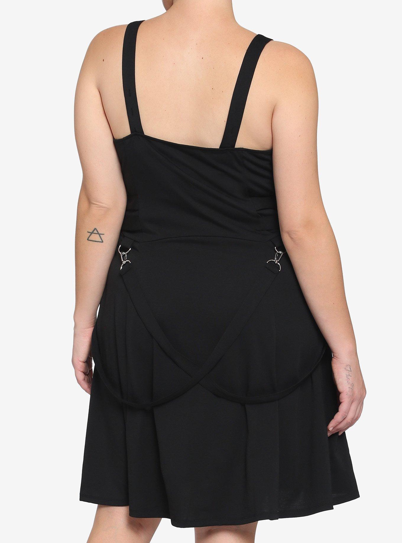 Black Zip Front Strap Dress Plus Size, BLACK, alternate