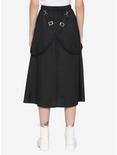 Black Utility Pockets Suspender Midi Skirt, BLACK, alternate