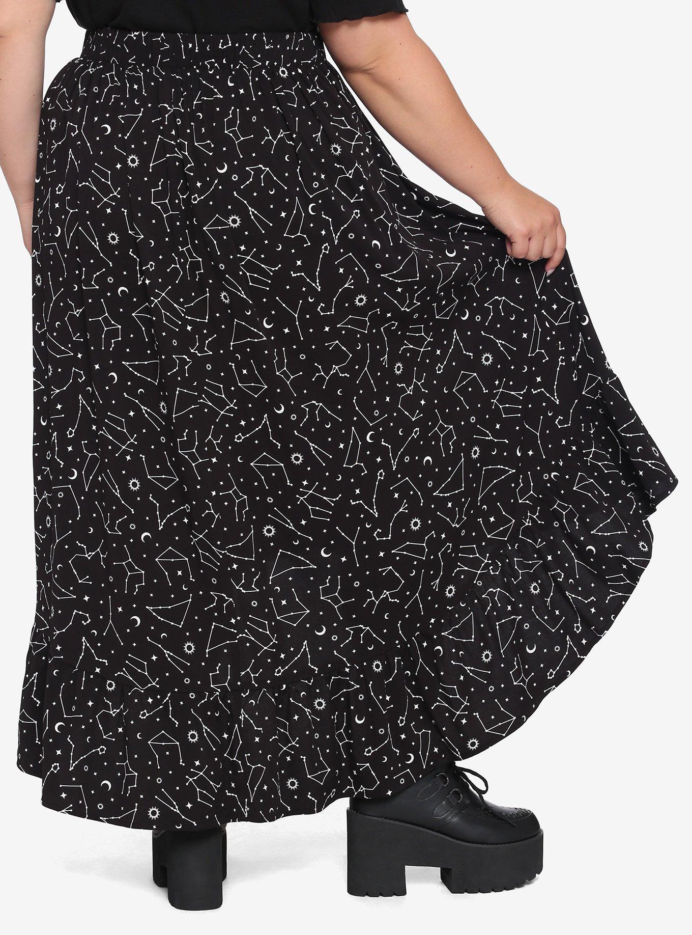 Celestial Constellations Hi-Low Maxi Skirt Plus Size, BLACK, alternate