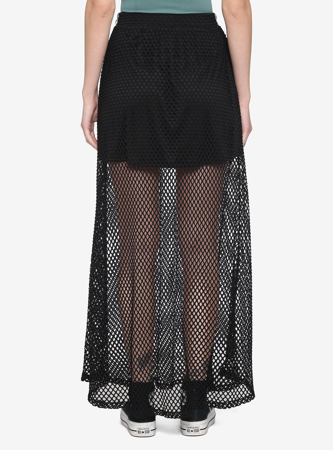 Mesh Maxi Black Overlay Skirt, BLACK, alternate