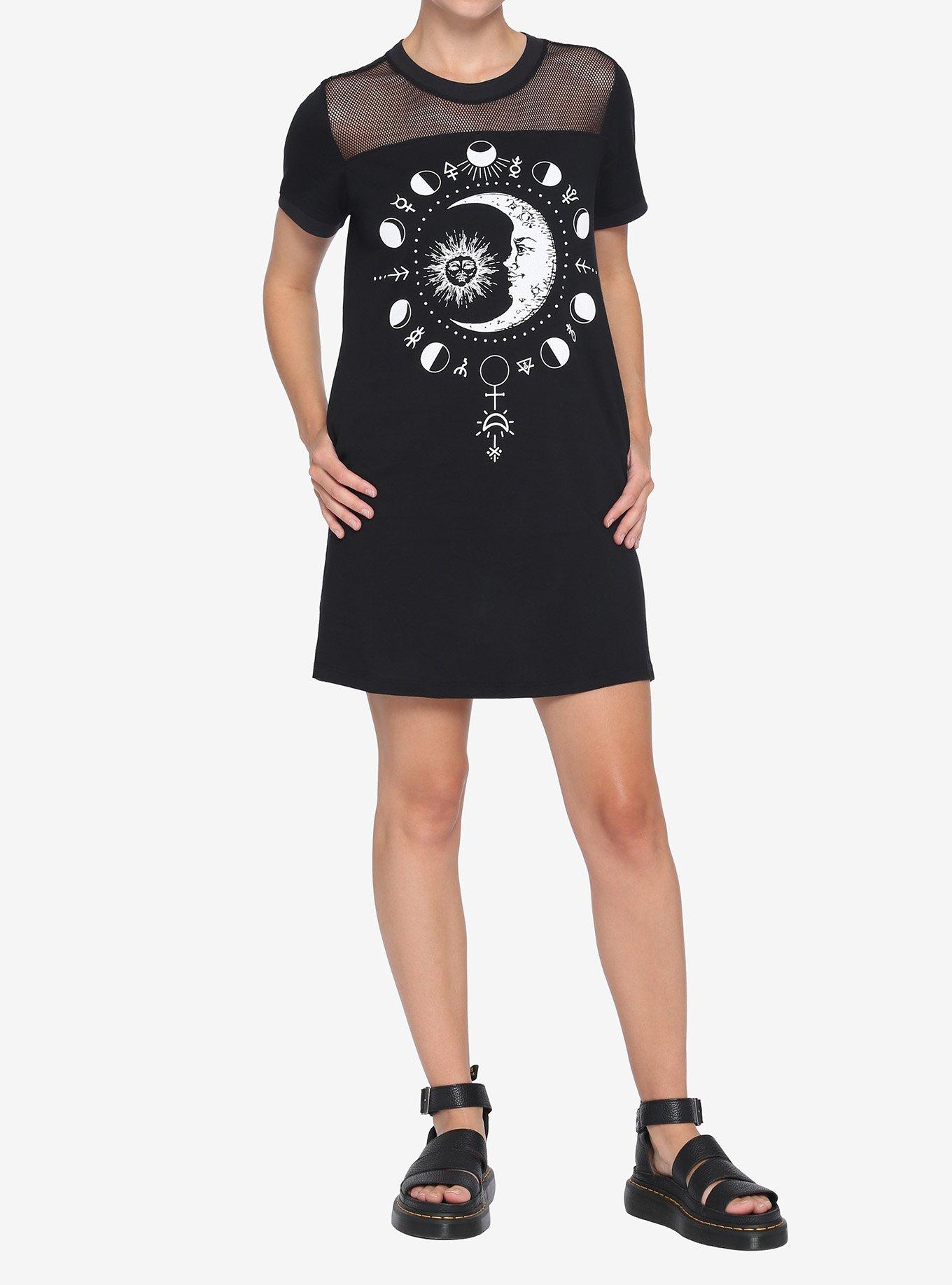 Sun & Moon Mesh T-Shirt Dress, BLACK, alternate