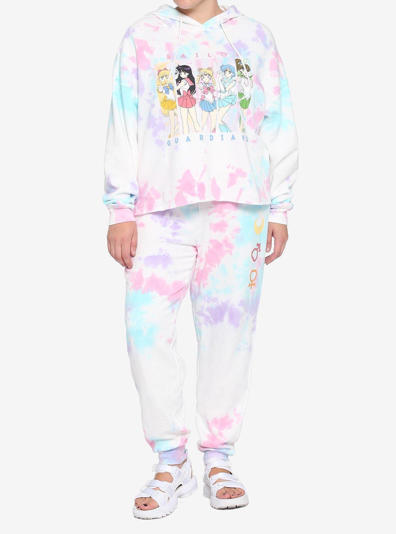 Sailor Moon Group Grid Pastel Wash Girls Crop Sweatshirt Plus Size, MULTI, alternate