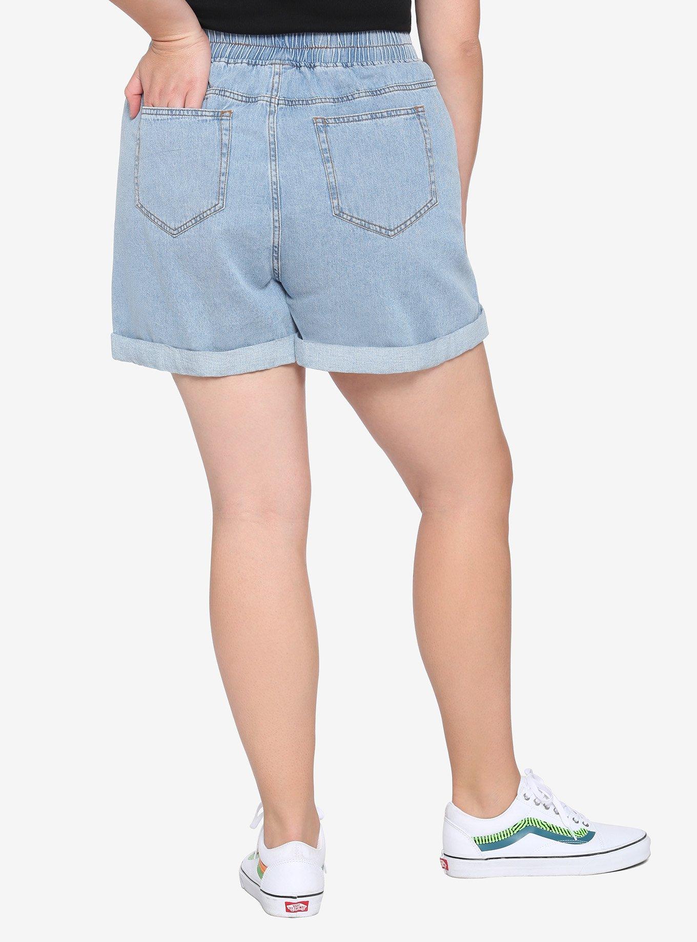 Looney Tunes Tweety & Sylvester High-Waisted Elastic Denim Shorts Plus Size, MULTI, alternate