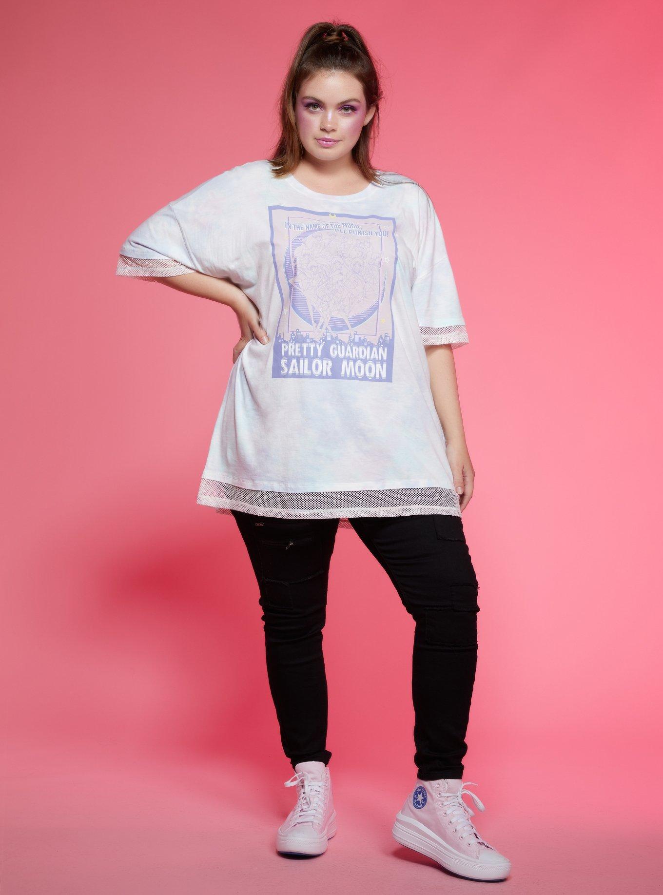 Sailor Moon Pretty Guardian Pastel Mesh Hem Oversized T-Shirt Plus Size, MULTI, alternate