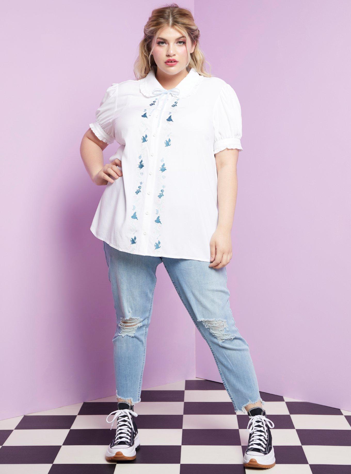 Disney Alice In Wonderland Embroidered Button-Up Top Plus Size, MULTI, alternate
