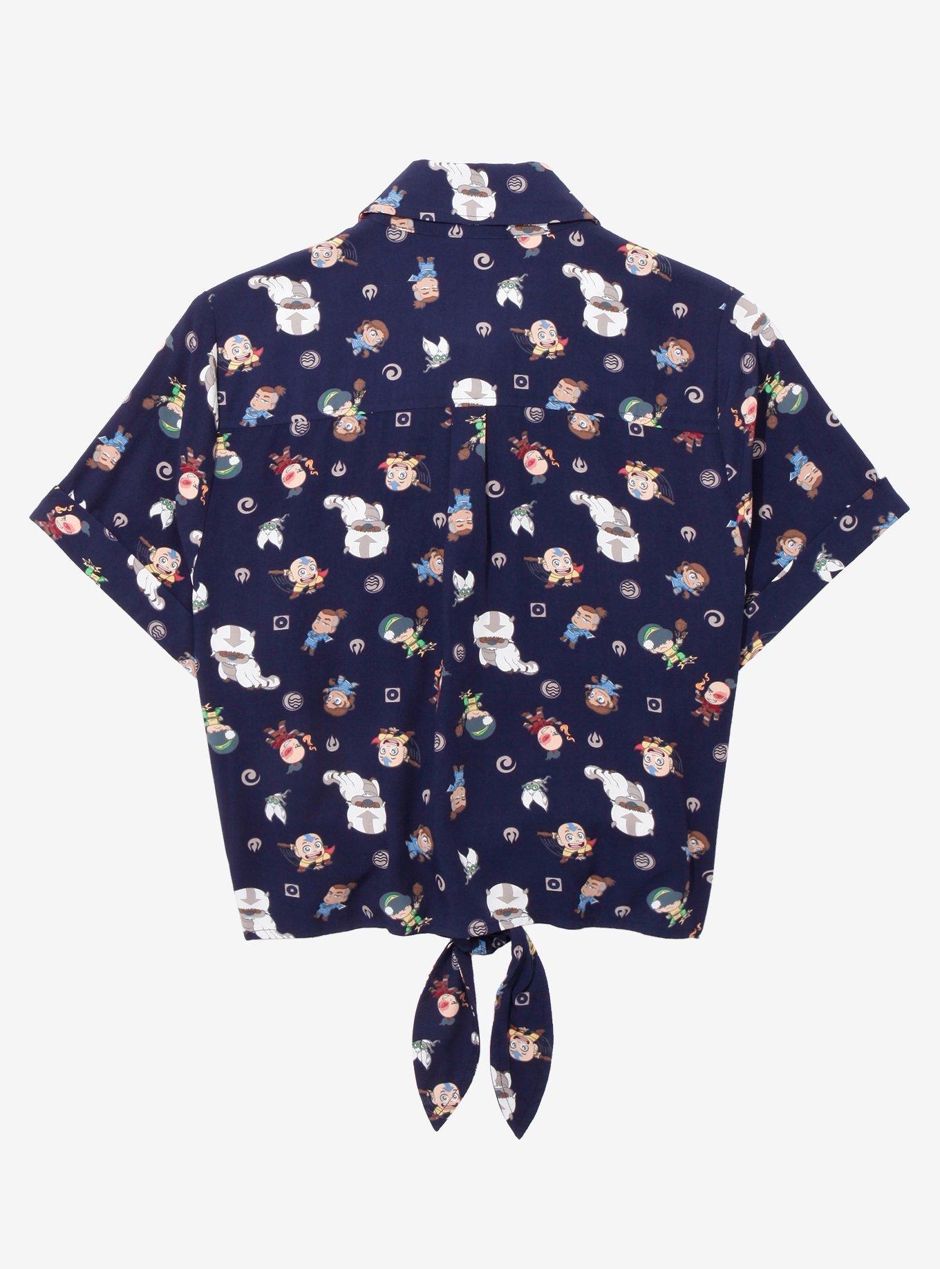 Avatar: The Last Airbender Chibi Characters Women's Tie-Front Woven Top - BoxLunch Exclusive, DARK BLUE, alternate