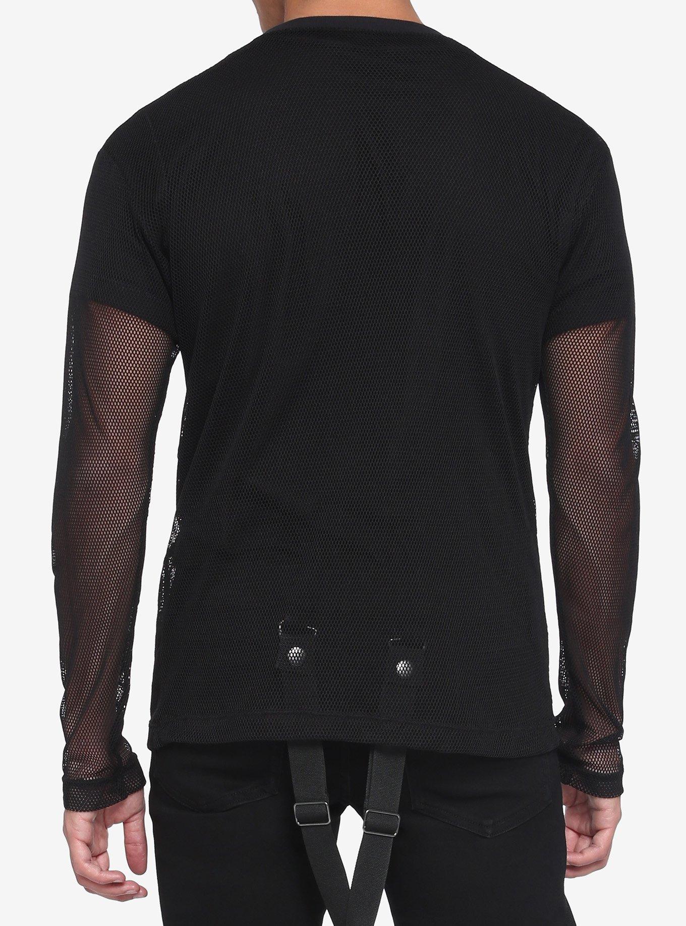 Black Fishnet Long-Sleeve Top, BLACK, alternate