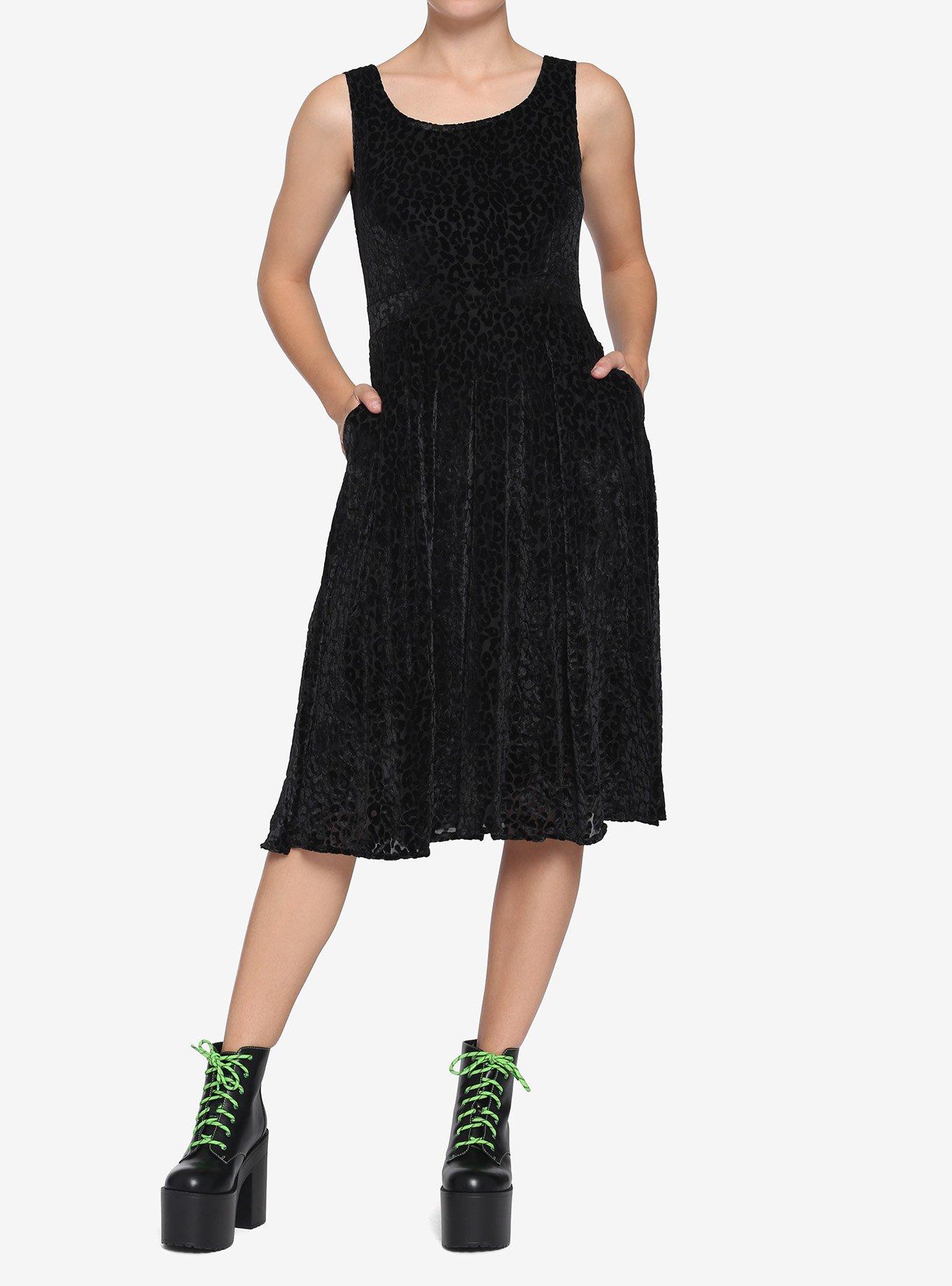 Black Leopard Velvet Dress, BLACK, alternate