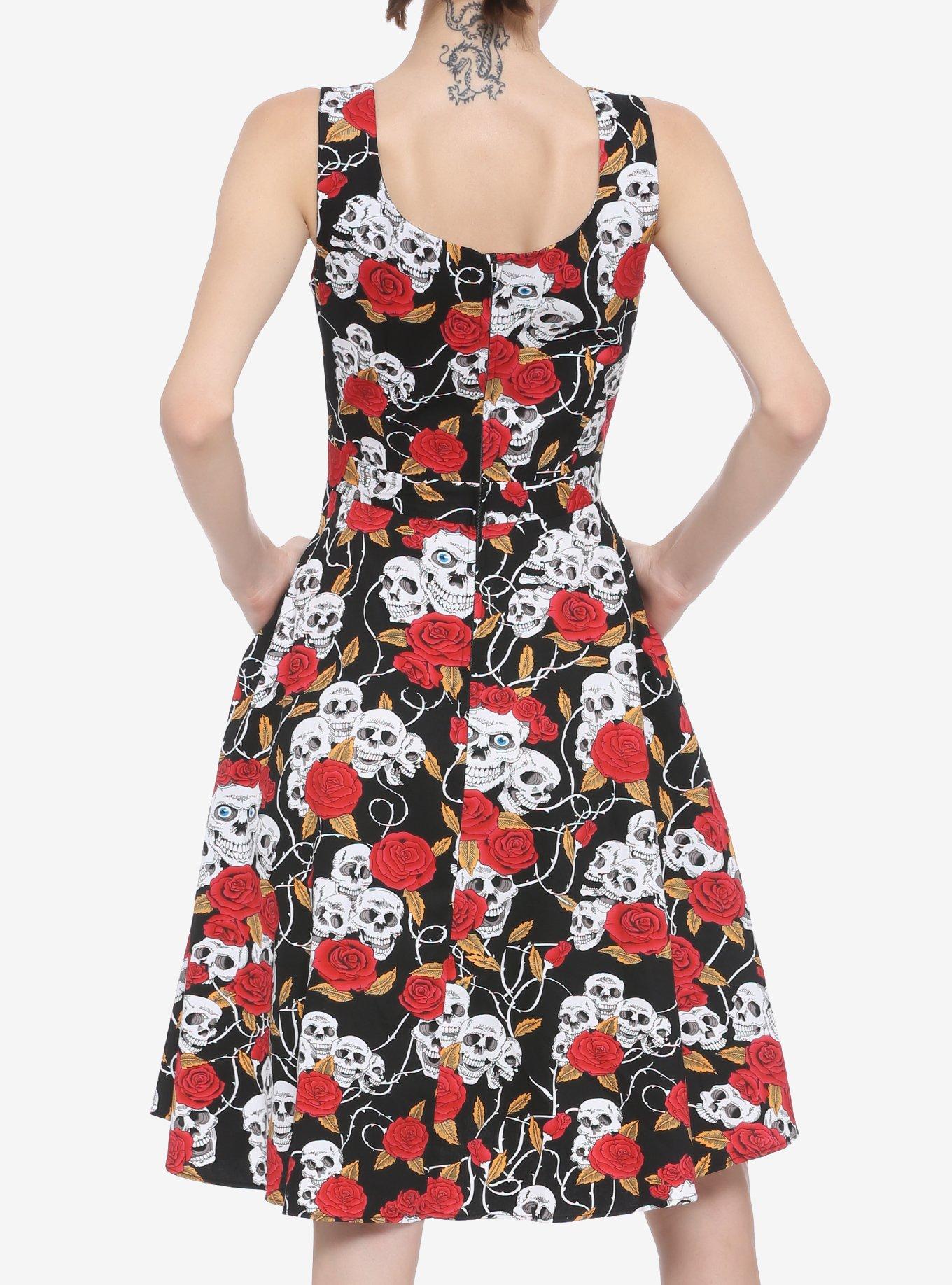 Roses and Skulls Retro Dress, BLACK, alternate