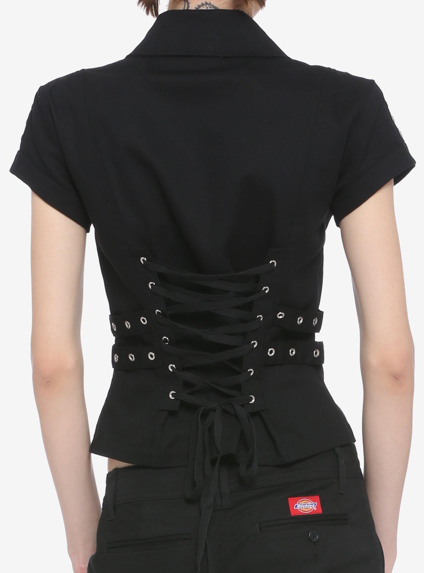 Black Zipper and Grommet Top, BLACK, alternate