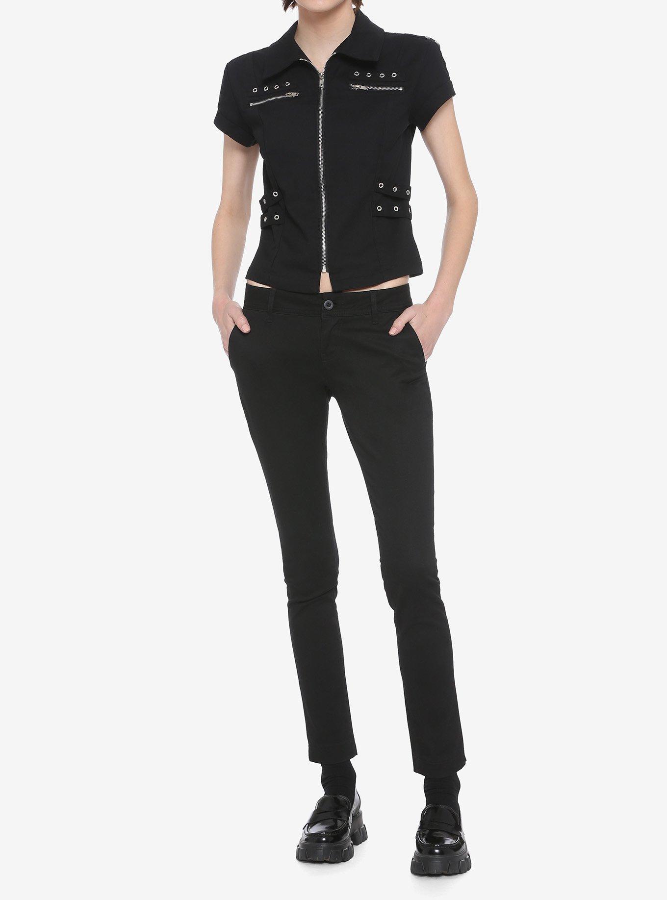 Black Zipper and Grommet Top, BLACK, alternate