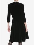 Lace Neck Velvet Long-Sleeve Dress, BLACK, alternate