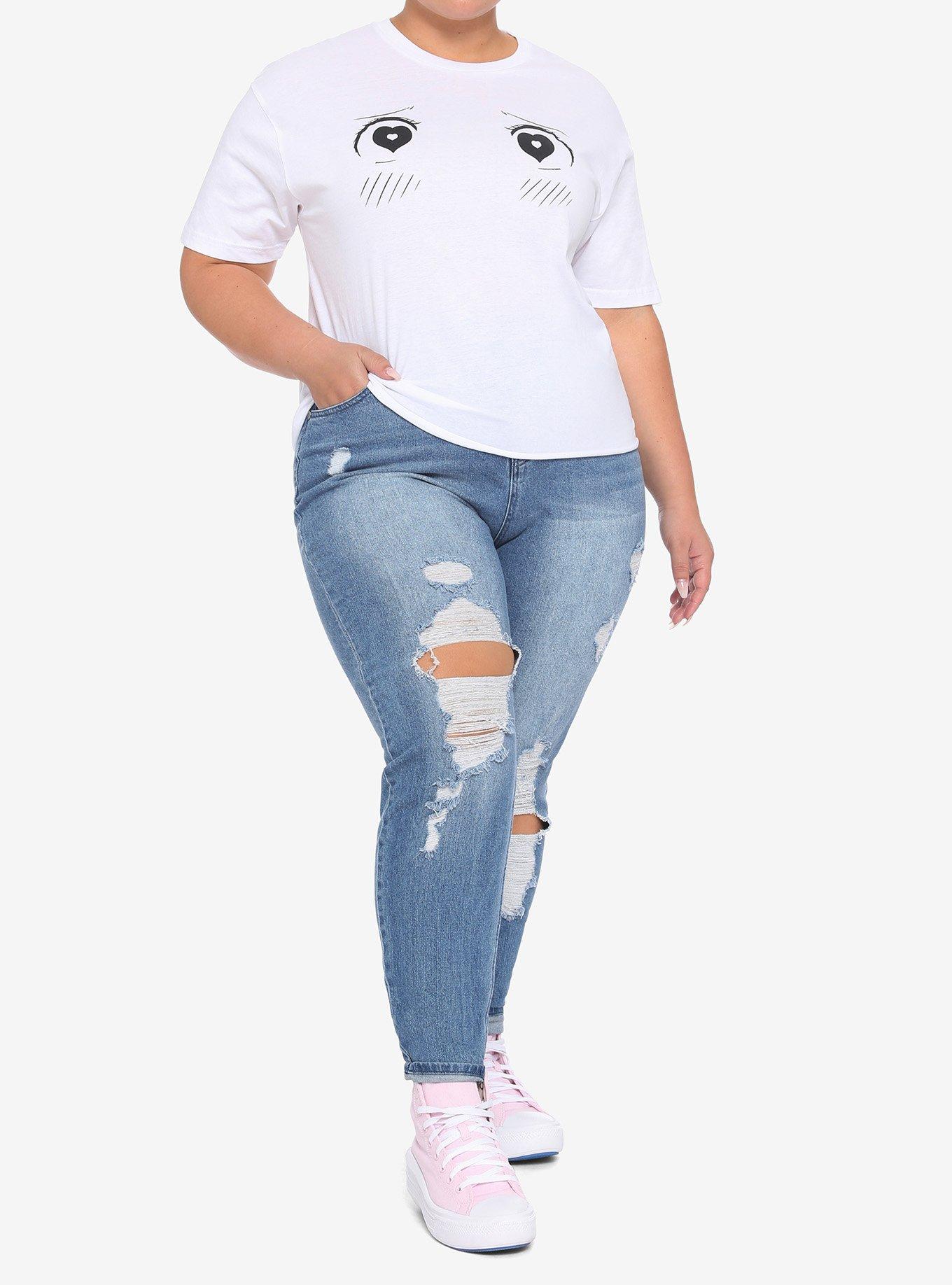 Lewd Complex Anime Heart Eyes Girls Crop T-Shirt Plus Size, MULTI, alternate