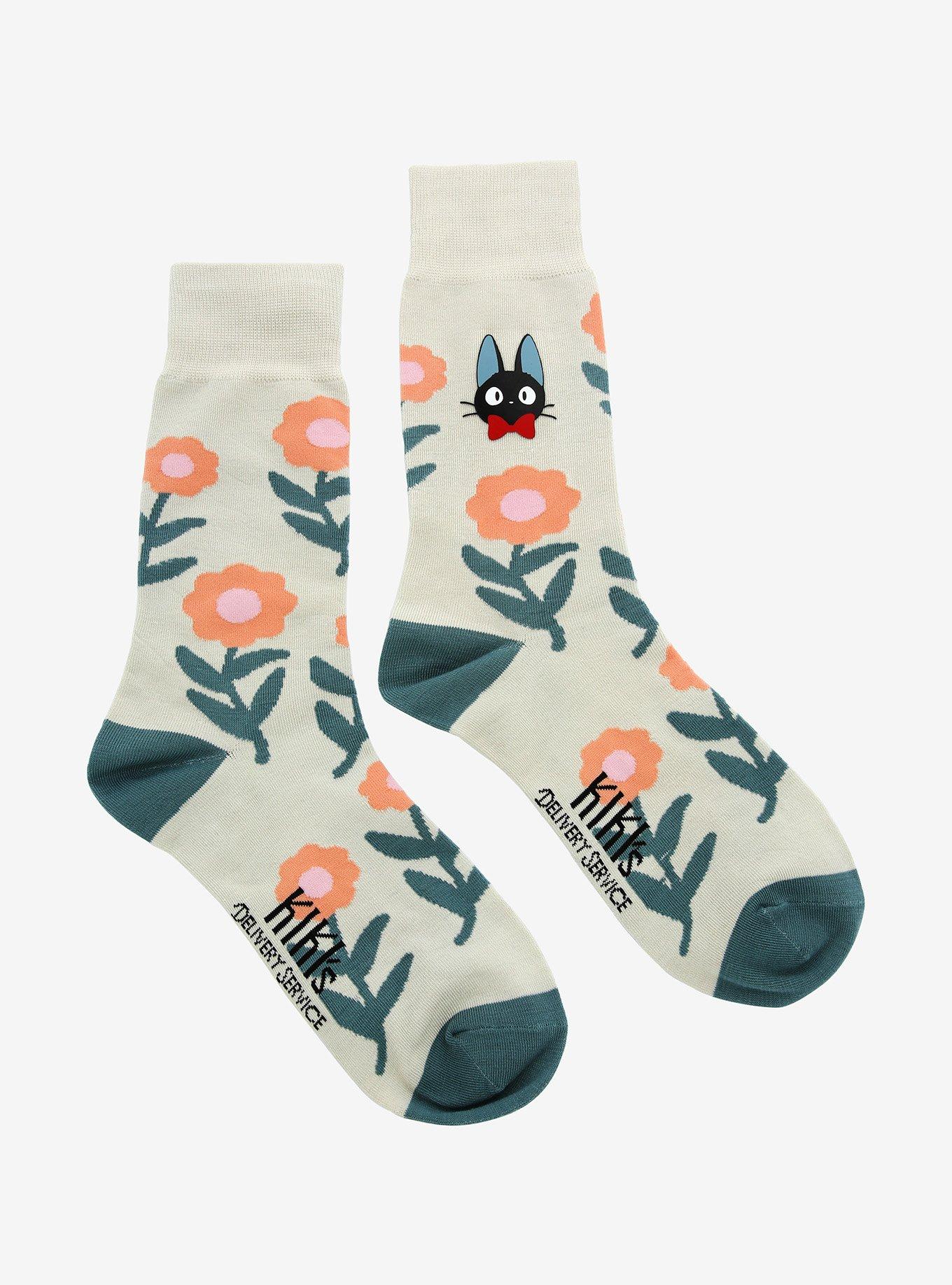 Studio Ghibli Kiki's Delivery Service Jiji Floral Crew Socks, , alternate