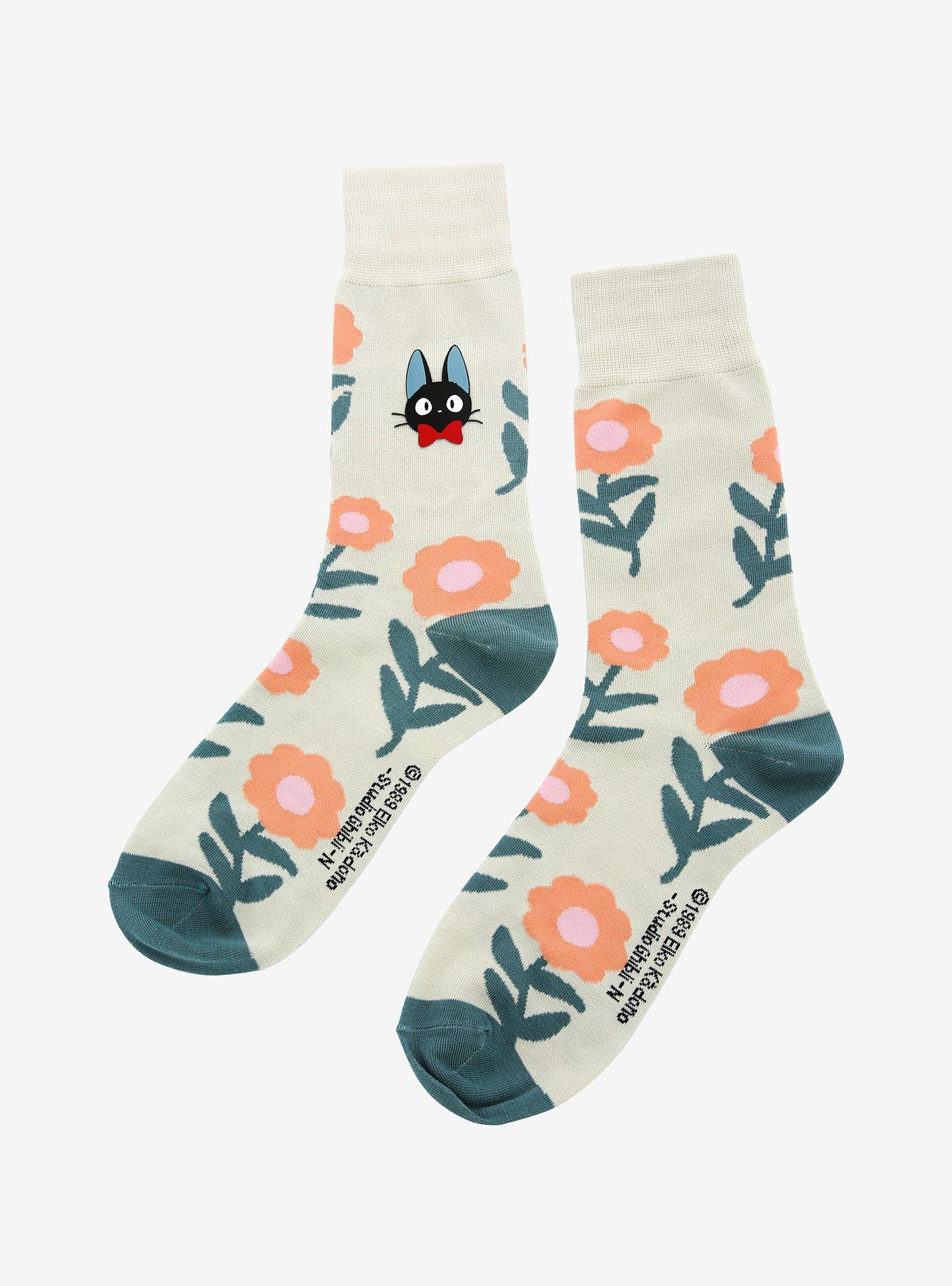 Studio Ghibli Kiki's Delivery Service Jiji Floral Crew Socks, , alternate