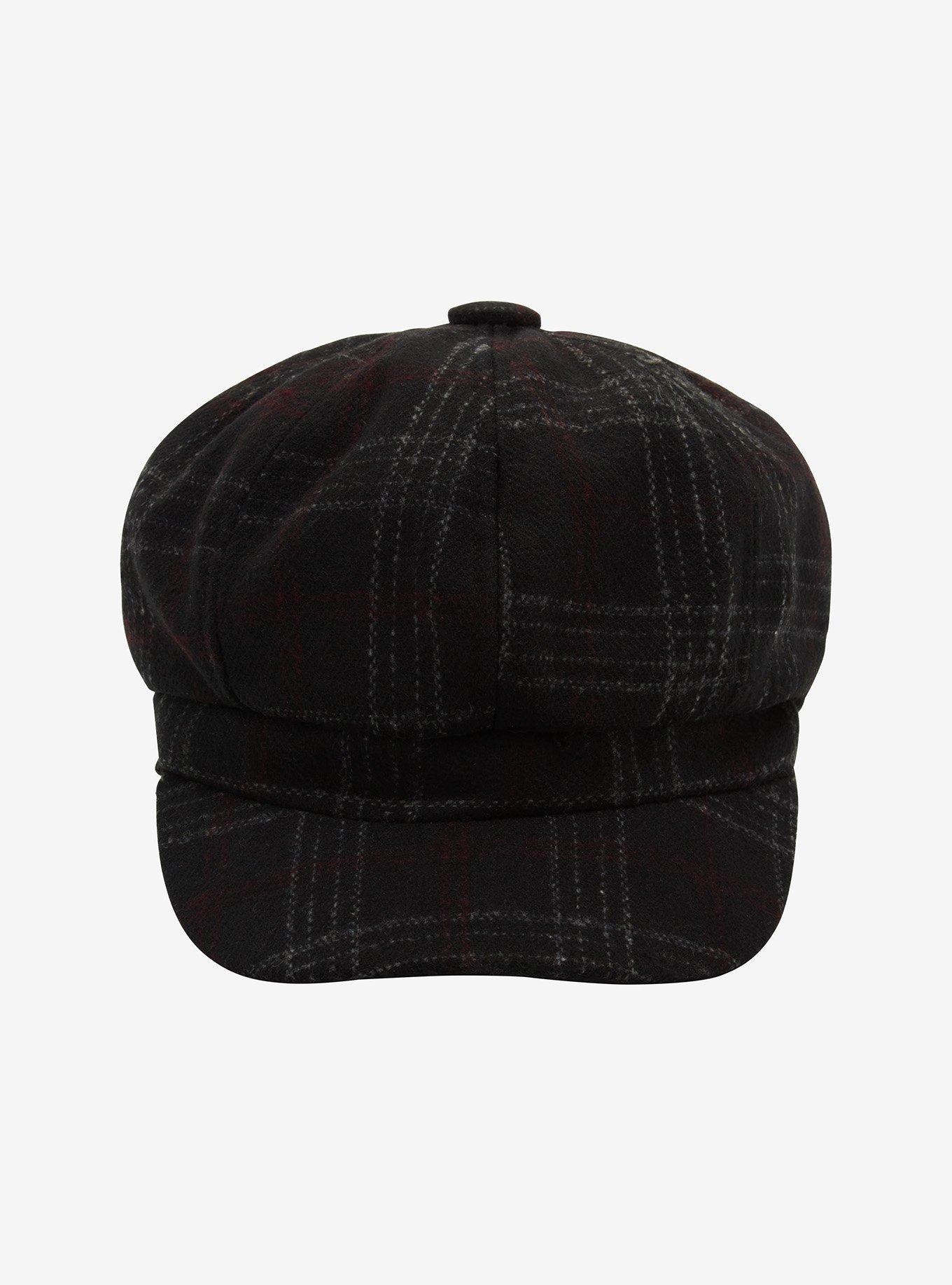 Black Plaid Cabbie Hat, , alternate