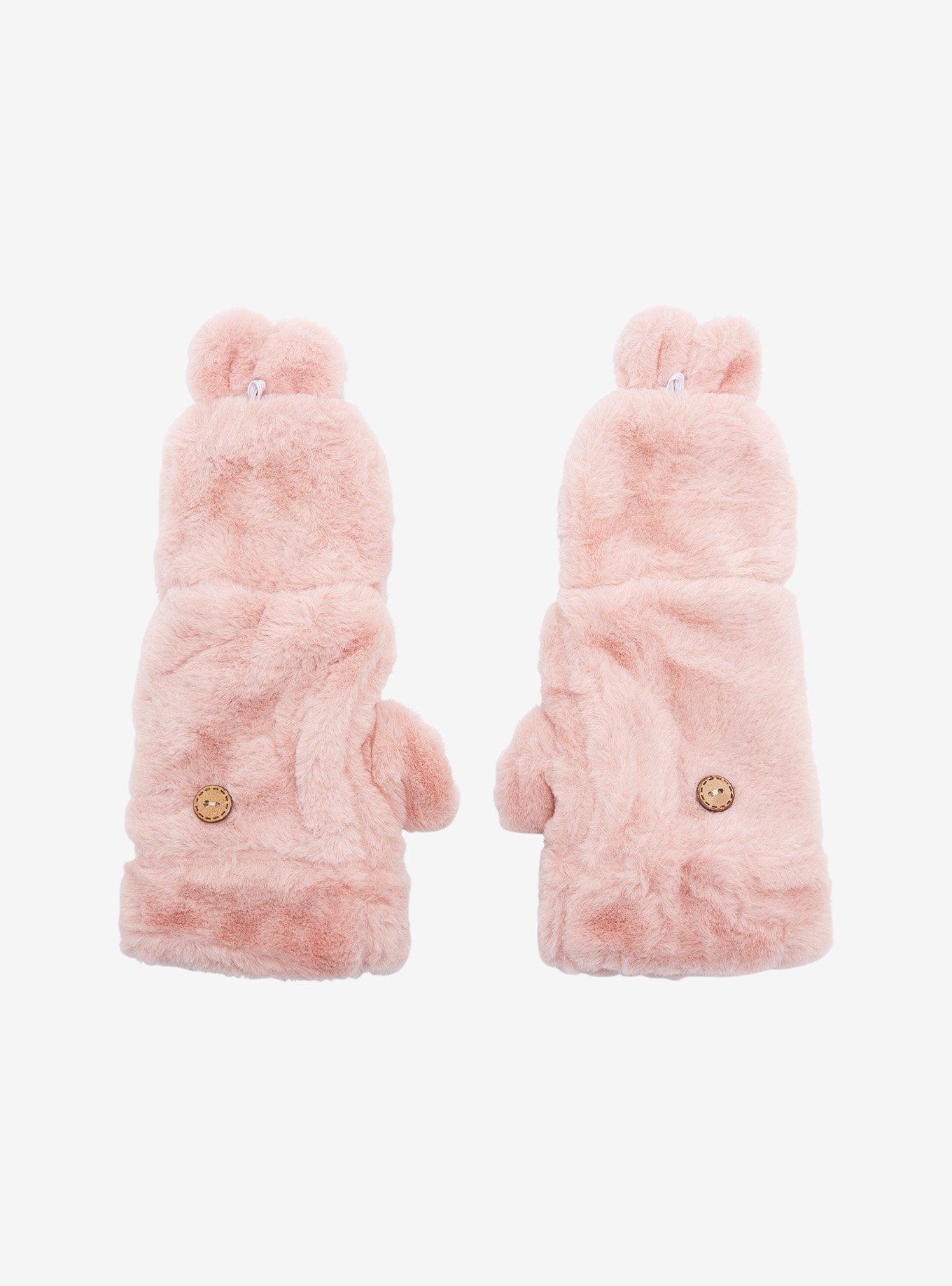 Pink Fuzzy Bunny Ear Gloves, , alternate