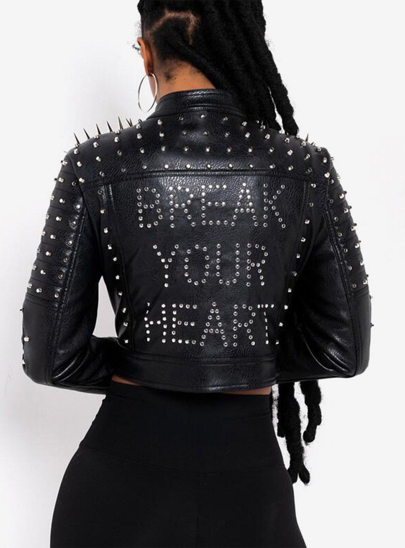 Azalea Wang Break Your Heart Run It Stud Moto Jacket, BLACK, alternate
