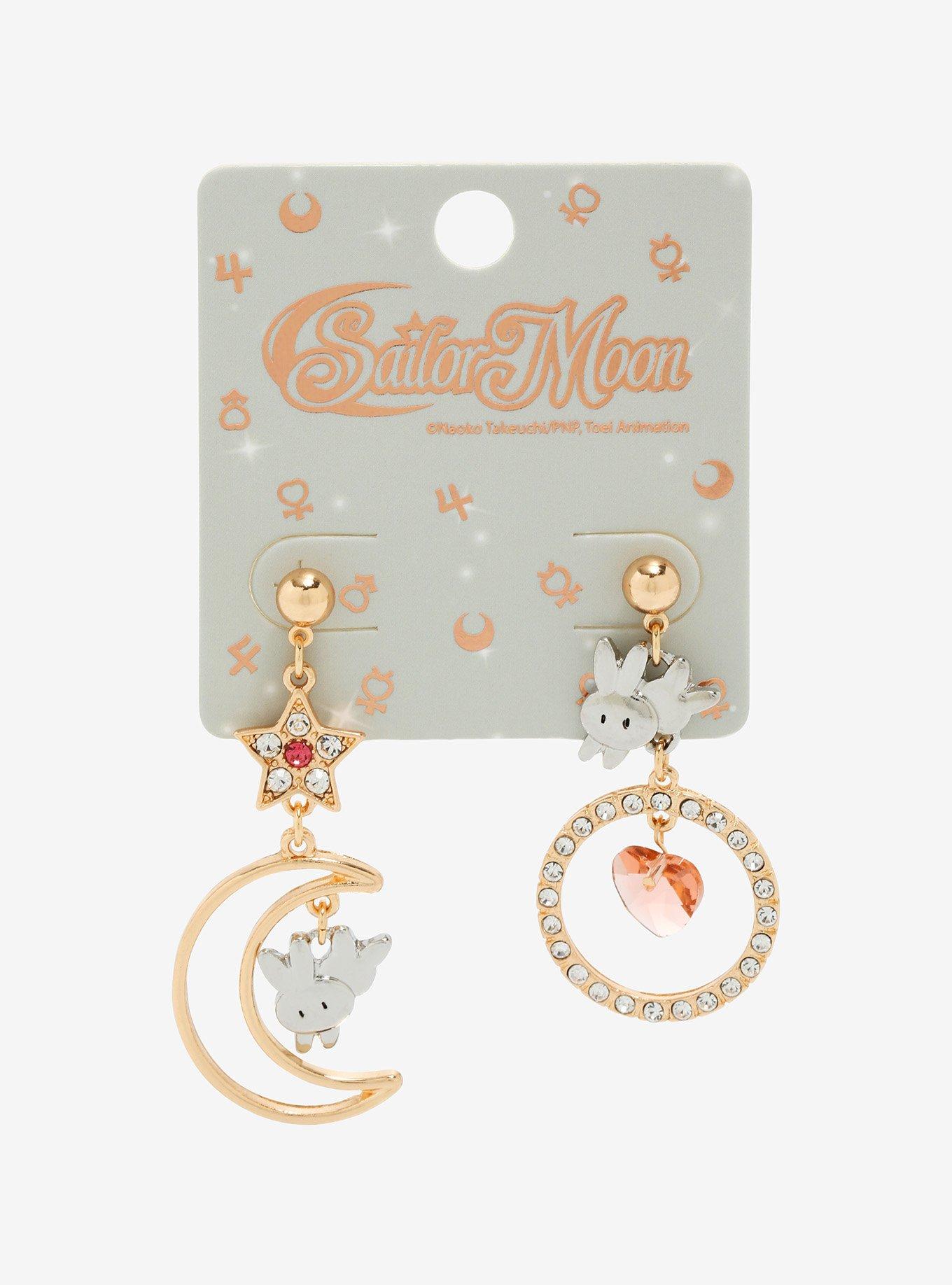 Sailor Moon Bunny Heart & Crescent Moon Earrings - BoxLunch Exclusive, , alternate