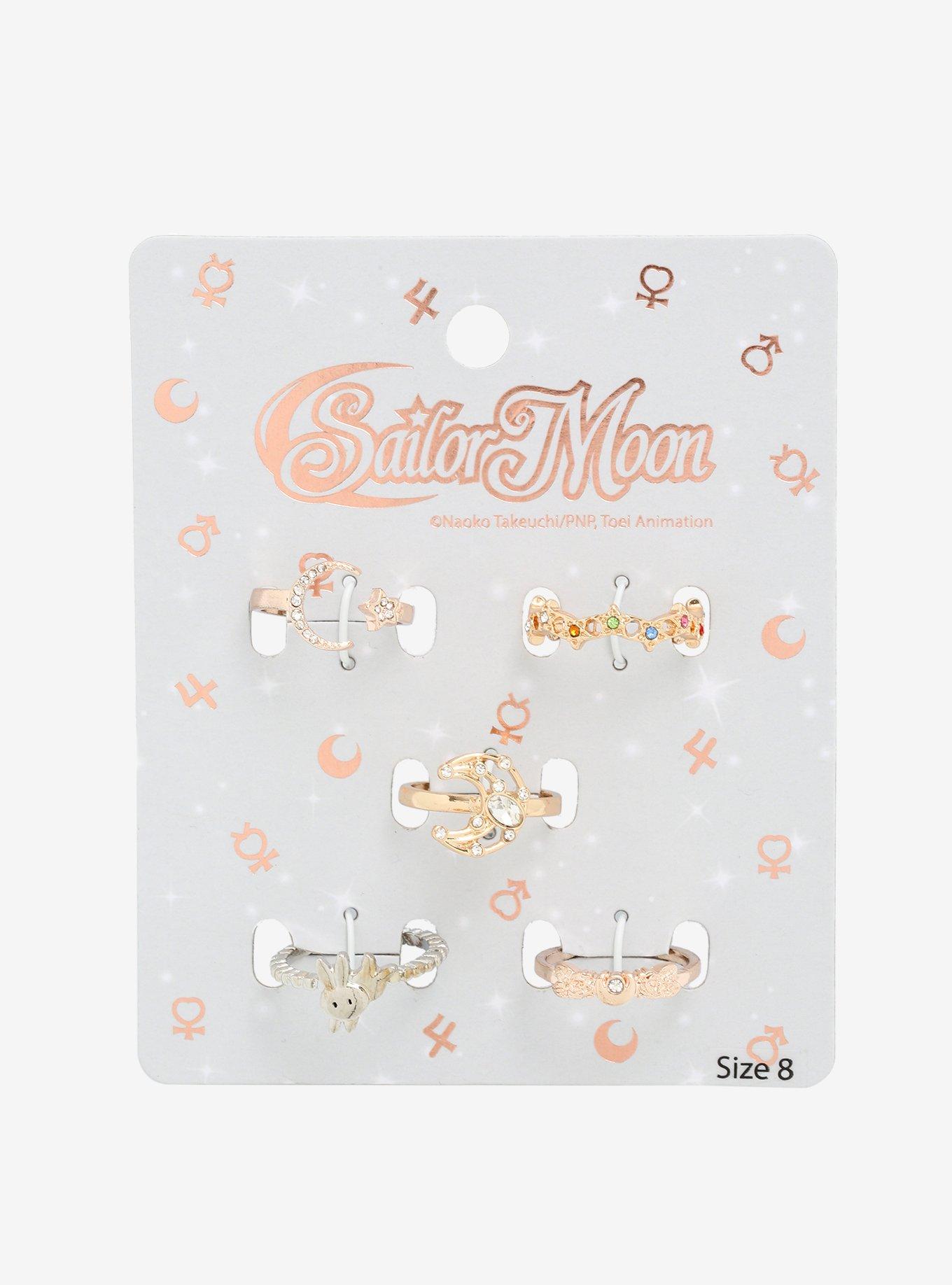 Sailor Moon Crescent Moon & Star Charms Ring Set - BoxLunch Exclusive, MULTI, alternate