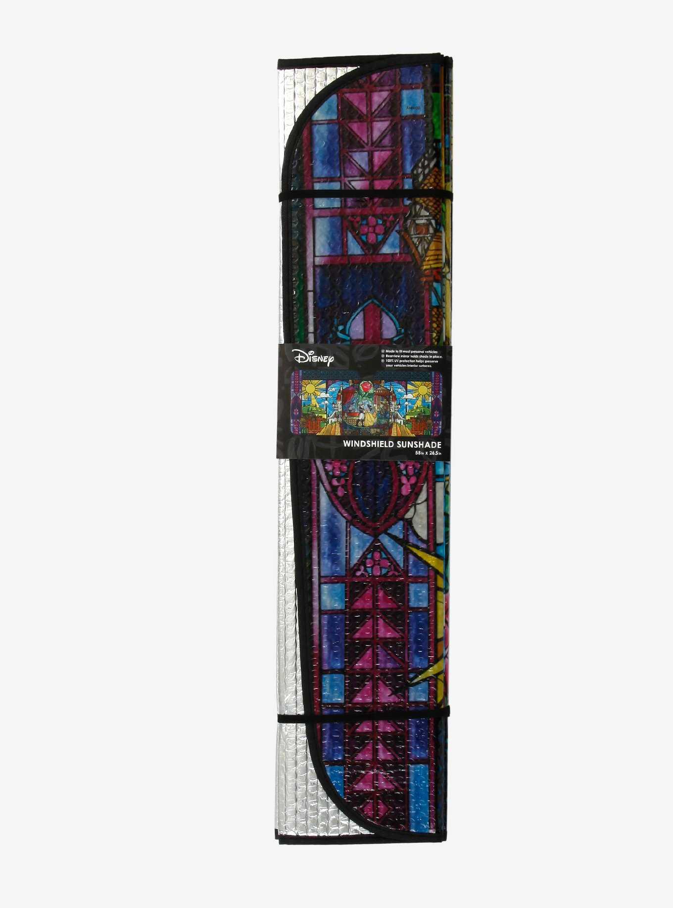 Disney Beauty and the Beast Stained Glass Mural Accordion Sunshade - BoxLunch Exclusive, , hi-res