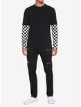Black & White Checkered Sleeve Twofer Long-Sleeve T-Shirt, BLACK, alternate