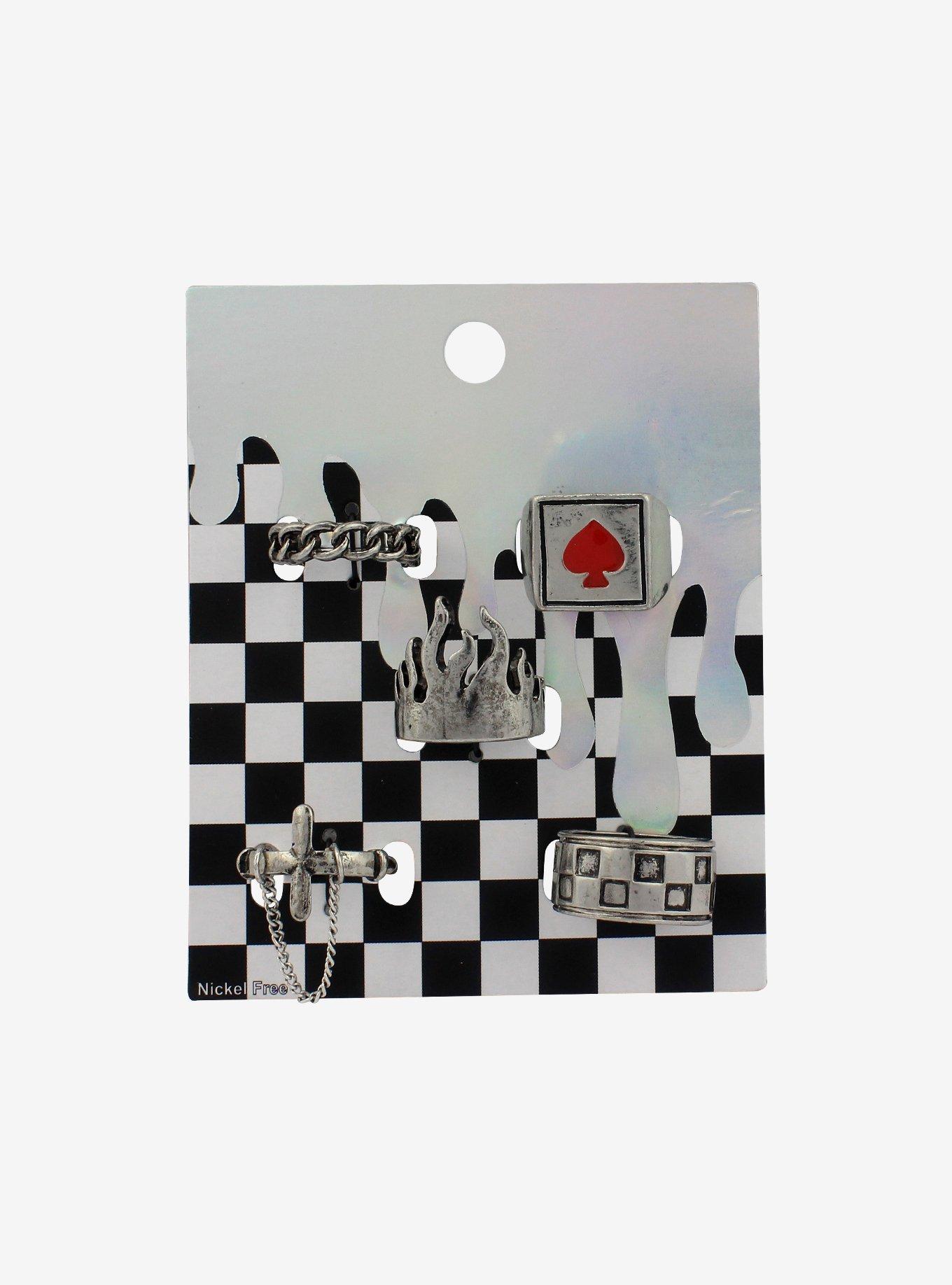 Flame Spade Checkered Ring Set, , alternate