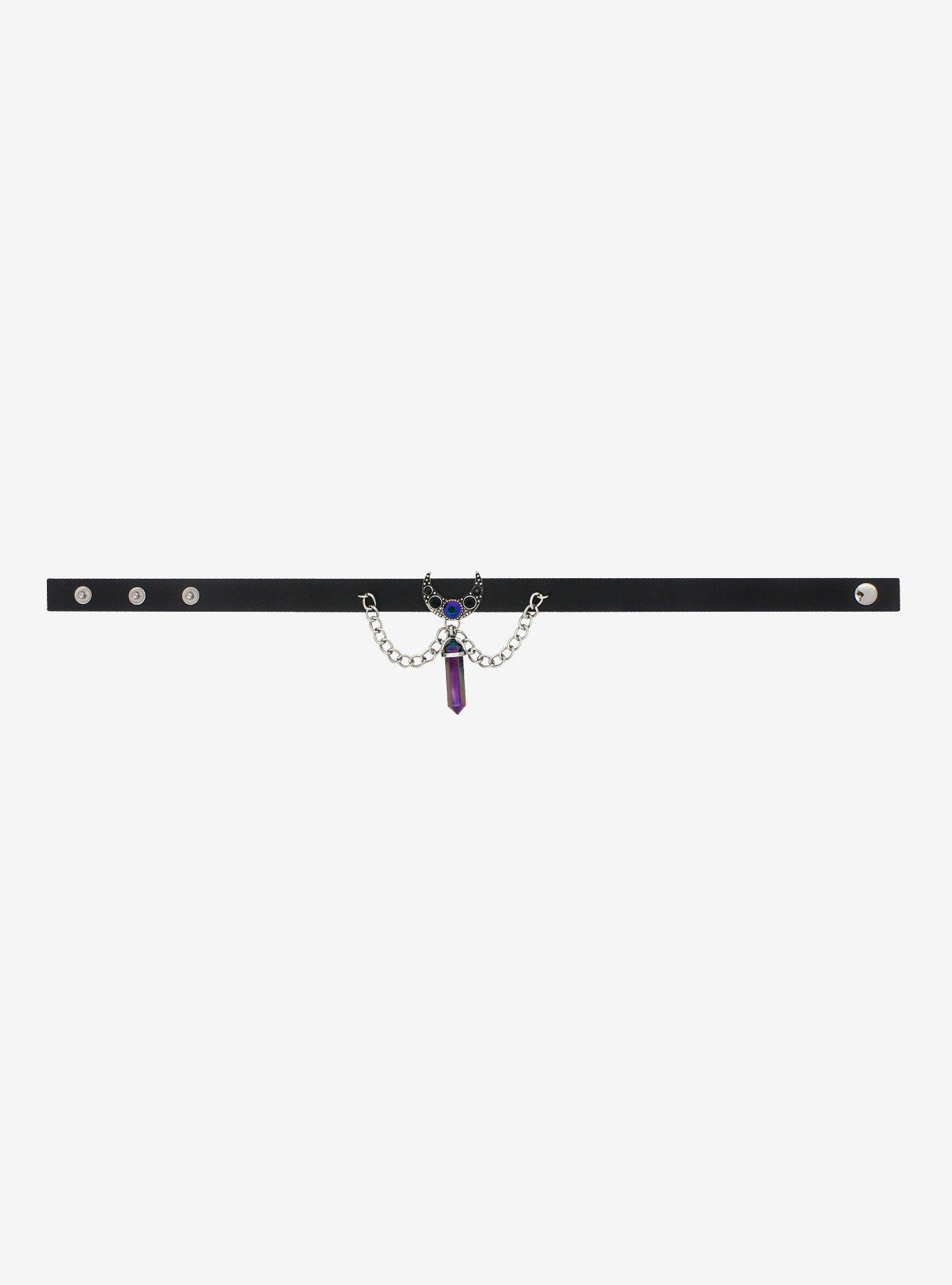 Jeweled Crescent Moon Crystal Choker, , alternate