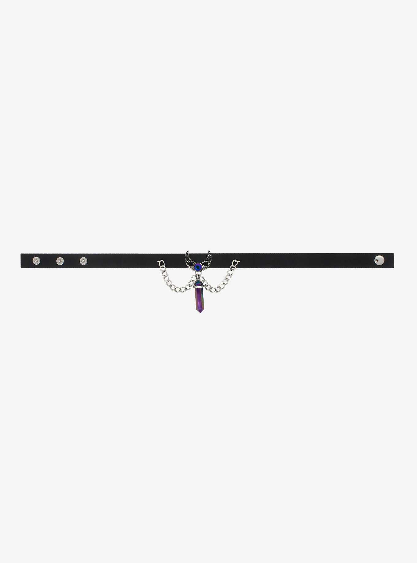 Jeweled Crescent Moon Crystal Choker, , hi-res