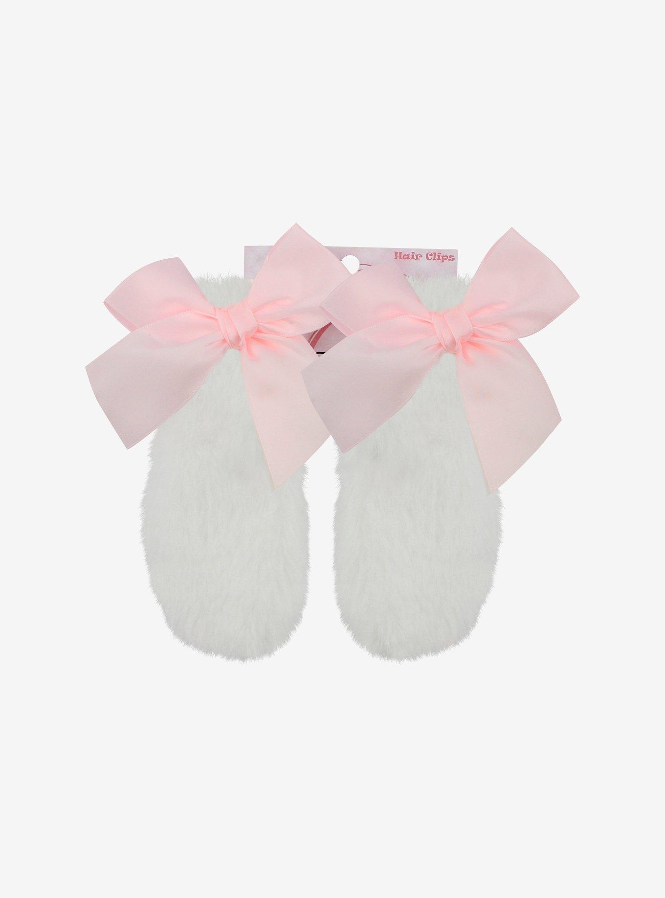 Pink & White Puppy Ear Hair Clips, , alternate