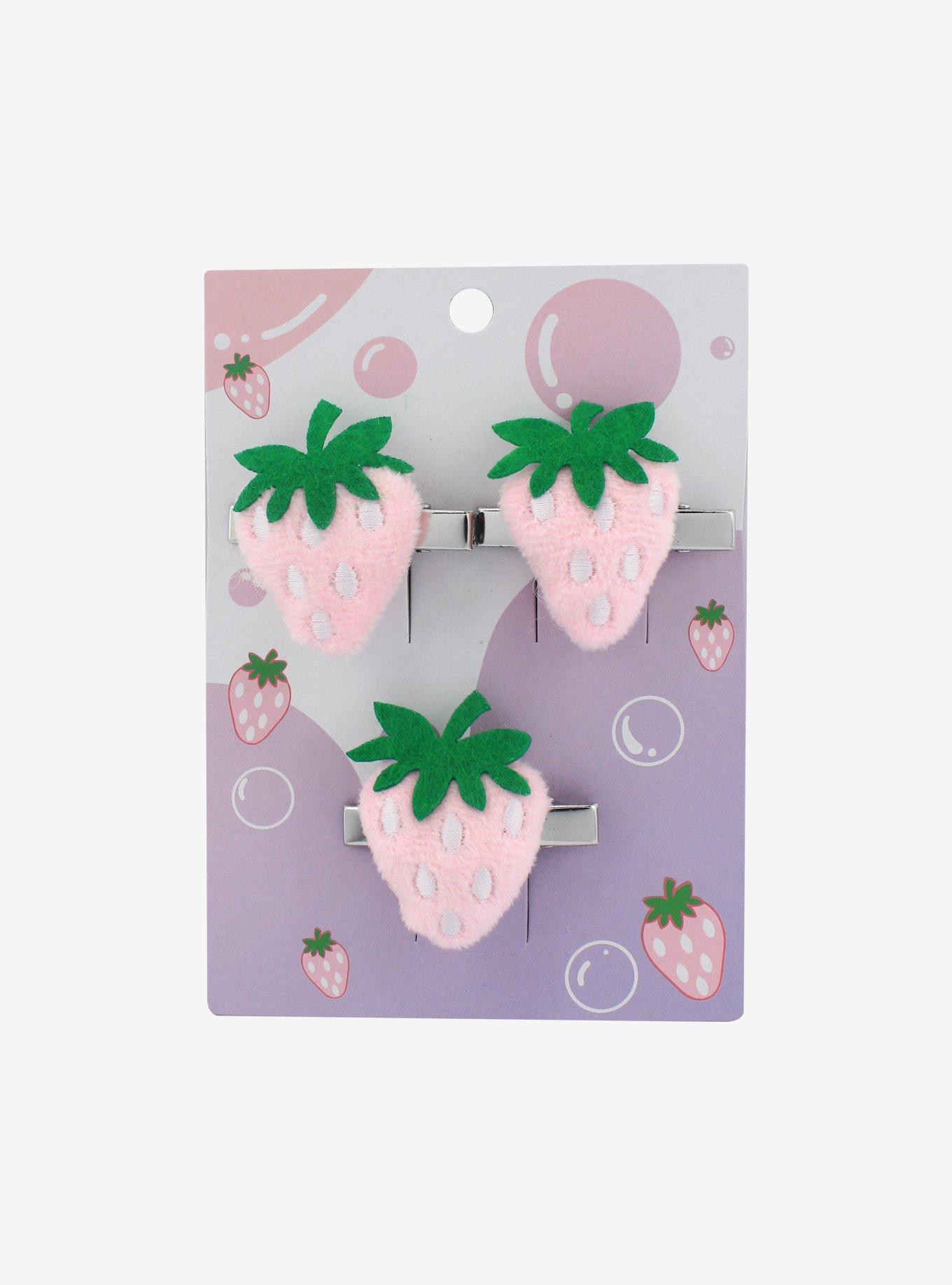 Pink Strawberry Puffy Hair Clip Set, , alternate