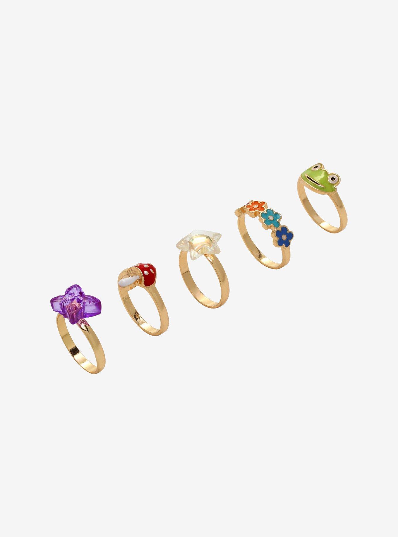 Frog Mushroom & Flower Ring Set, , alternate
