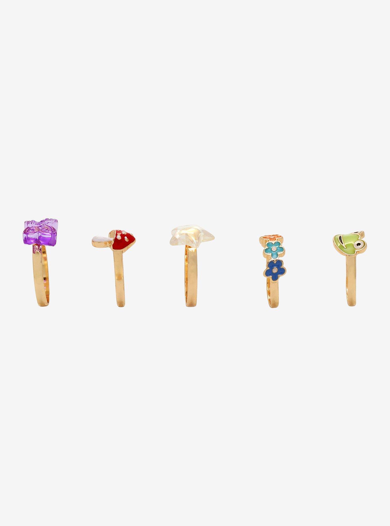 Frog Mushroom & Flower Ring Set, , alternate