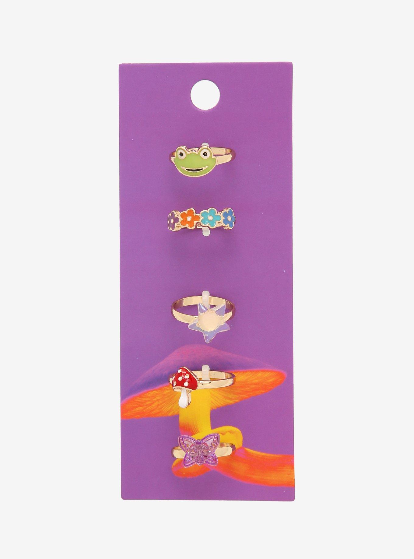 Frog Mushroom & Flower Ring Set, , alternate