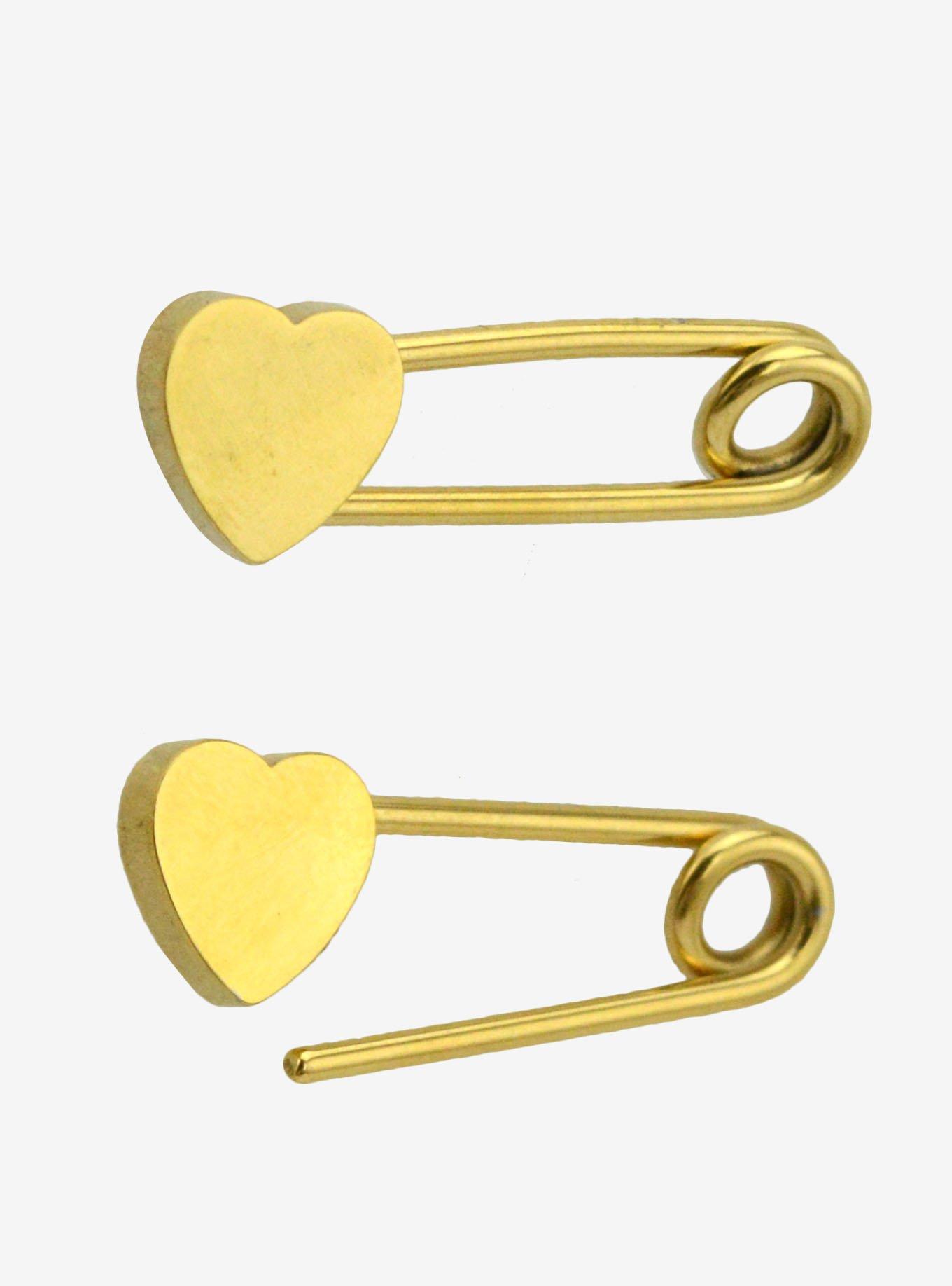 14G Steel Gold Heart Safety Pin Nipple Barbell 2 Pack, , alternate