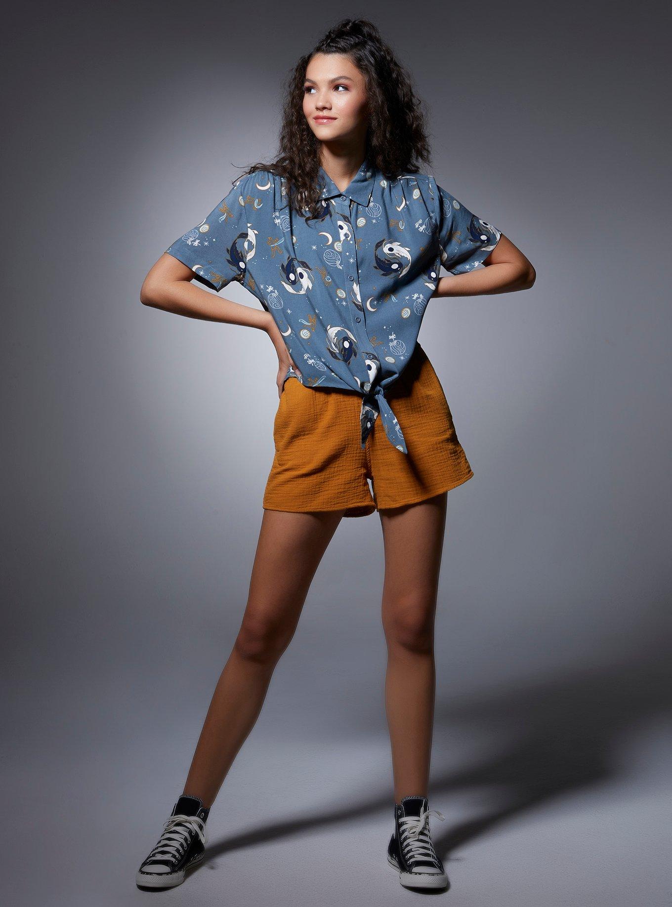 Her Universe Avatar: The Last Airbender Moon Spirit Tie-Front Woven Button-Up Her Universe Exclusive, MULTI, alternate