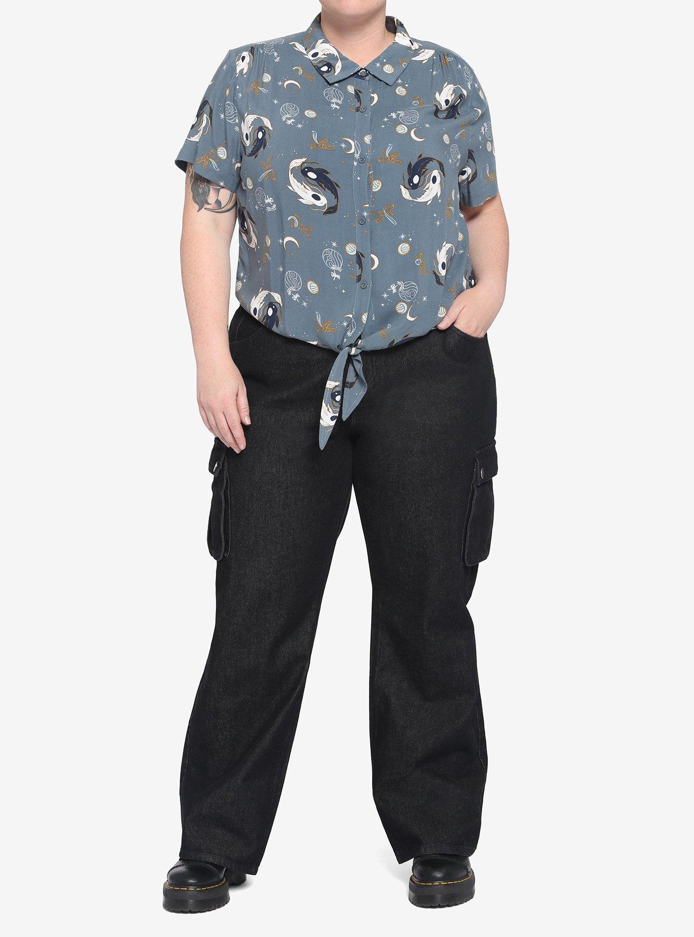 Her Universe Avatar: The Last Airbender Moon Spirit Tie-Front Woven Button-Up Plus Size Her Universe Exclusive, MULTI, alternate