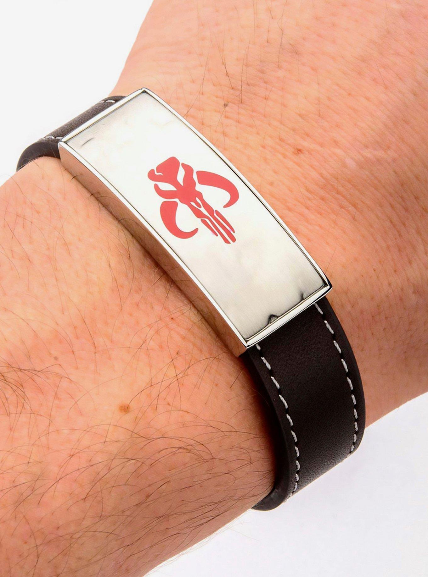 Star Wars The Mandalorian Symbol Plate Stainless Steel Leather Bracelet, , alternate