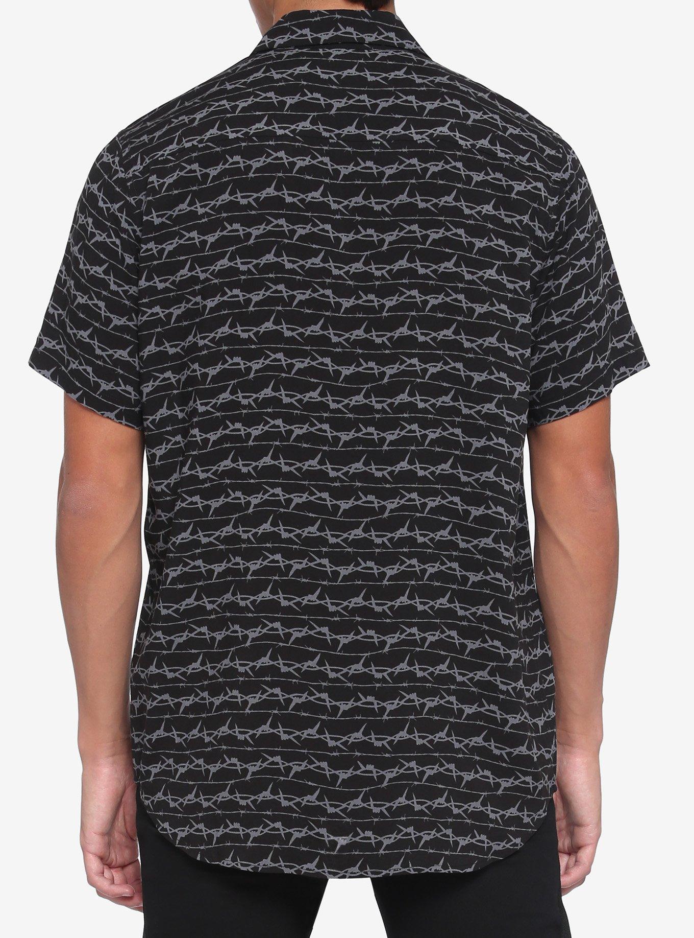 Barbed Wire Woven Button-Up, BLACK, alternate