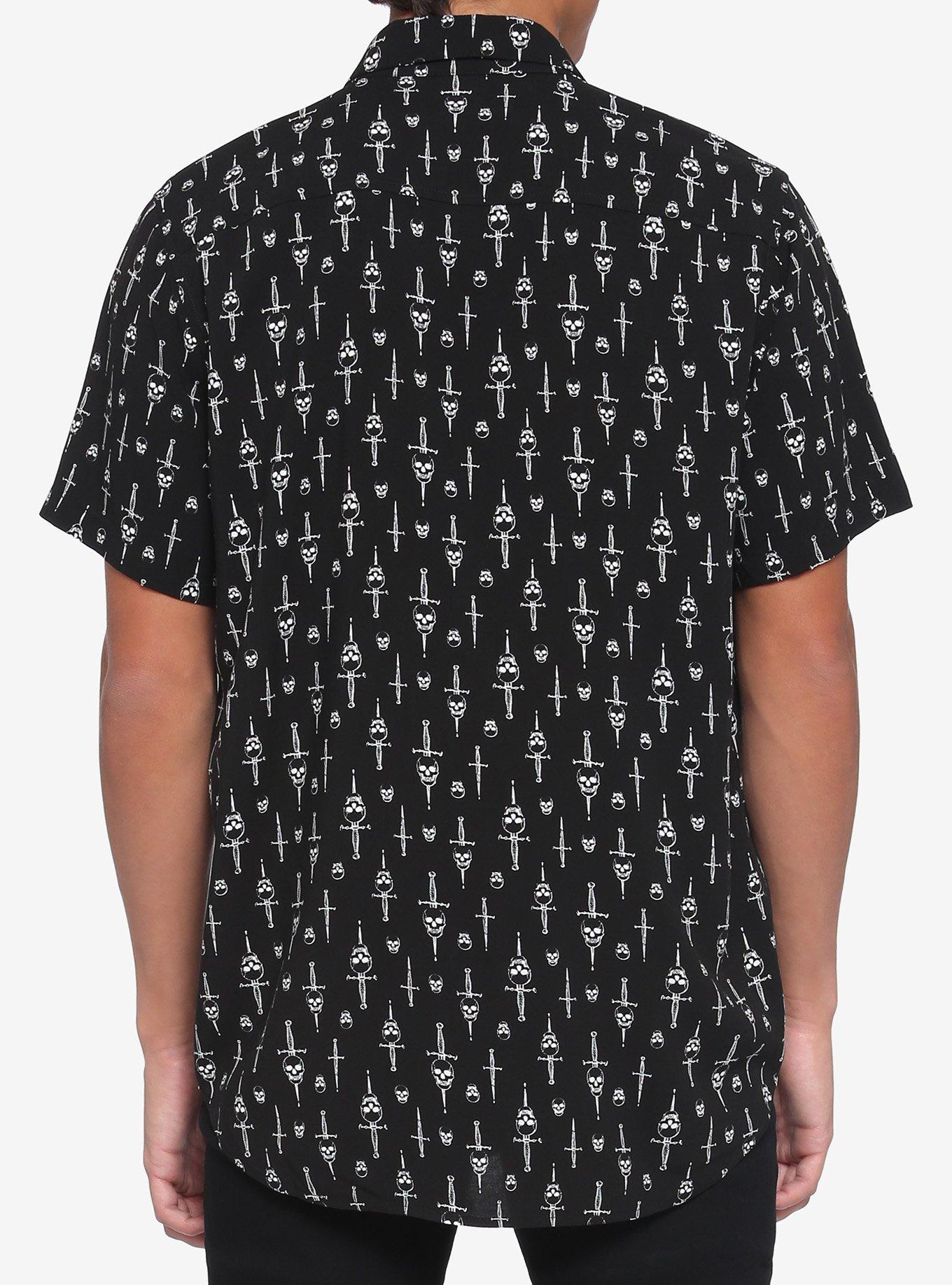 Skulls & Daggers Woven Button-Up, BLACK, alternate