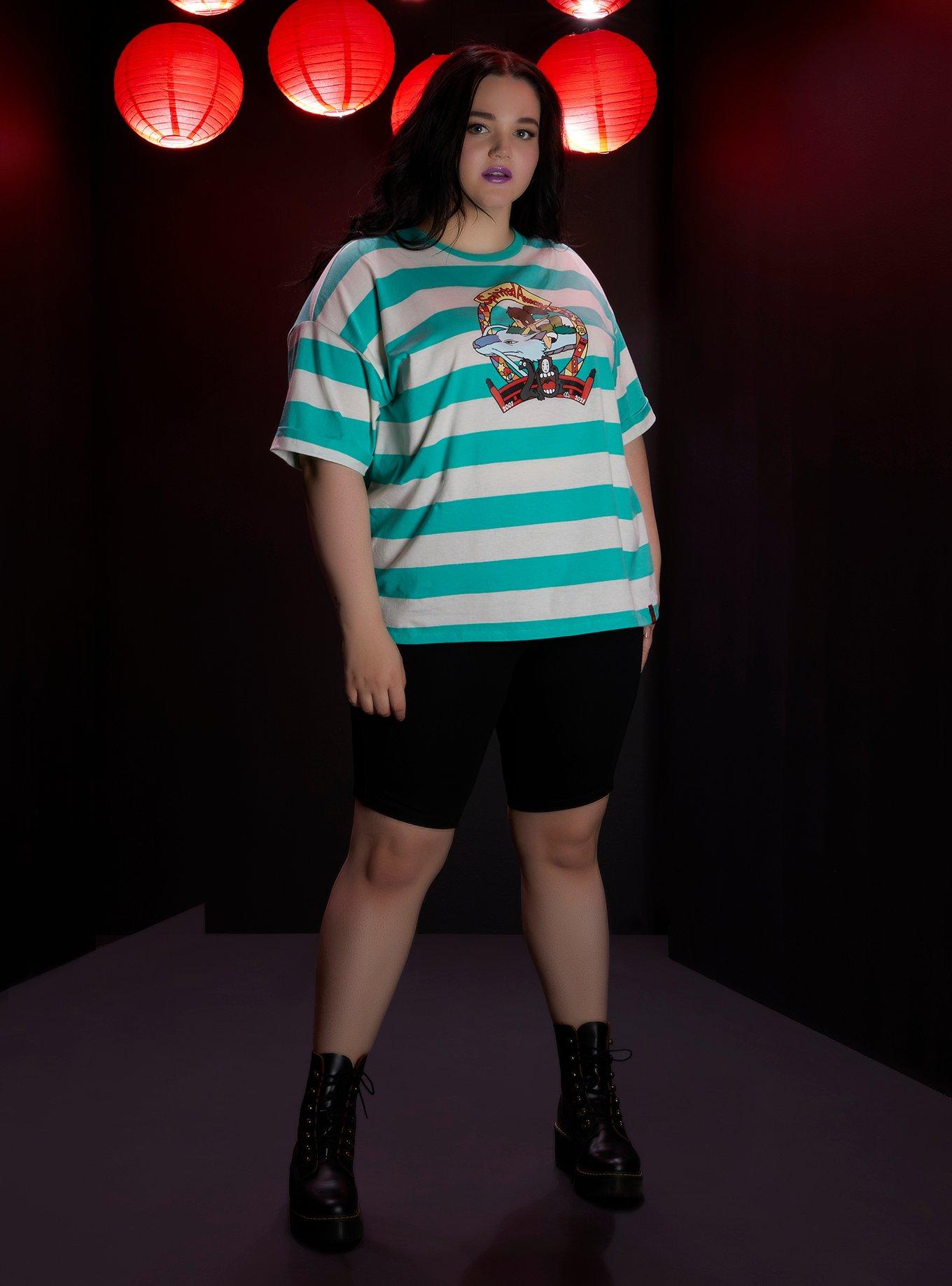 Studio Ghibli Spirited Away Haku & Chihiro Teal & White Stripe T-Shirt Plus Size, MULTI, alternate