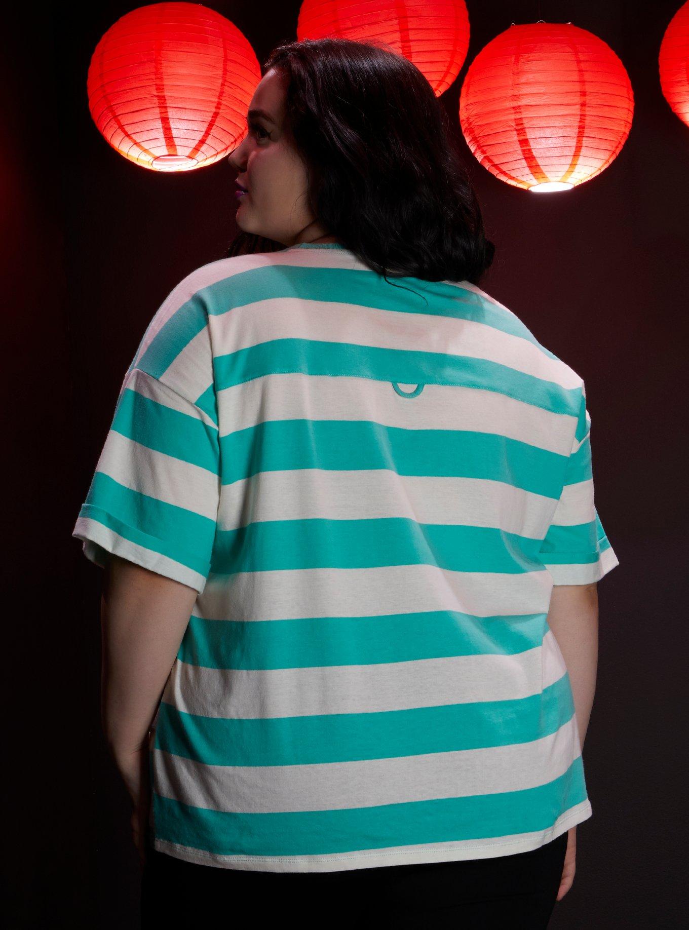 Studio Ghibli Spirited Away Haku & Chihiro Teal & White Stripe T-Shirt Plus Size, MULTI, alternate