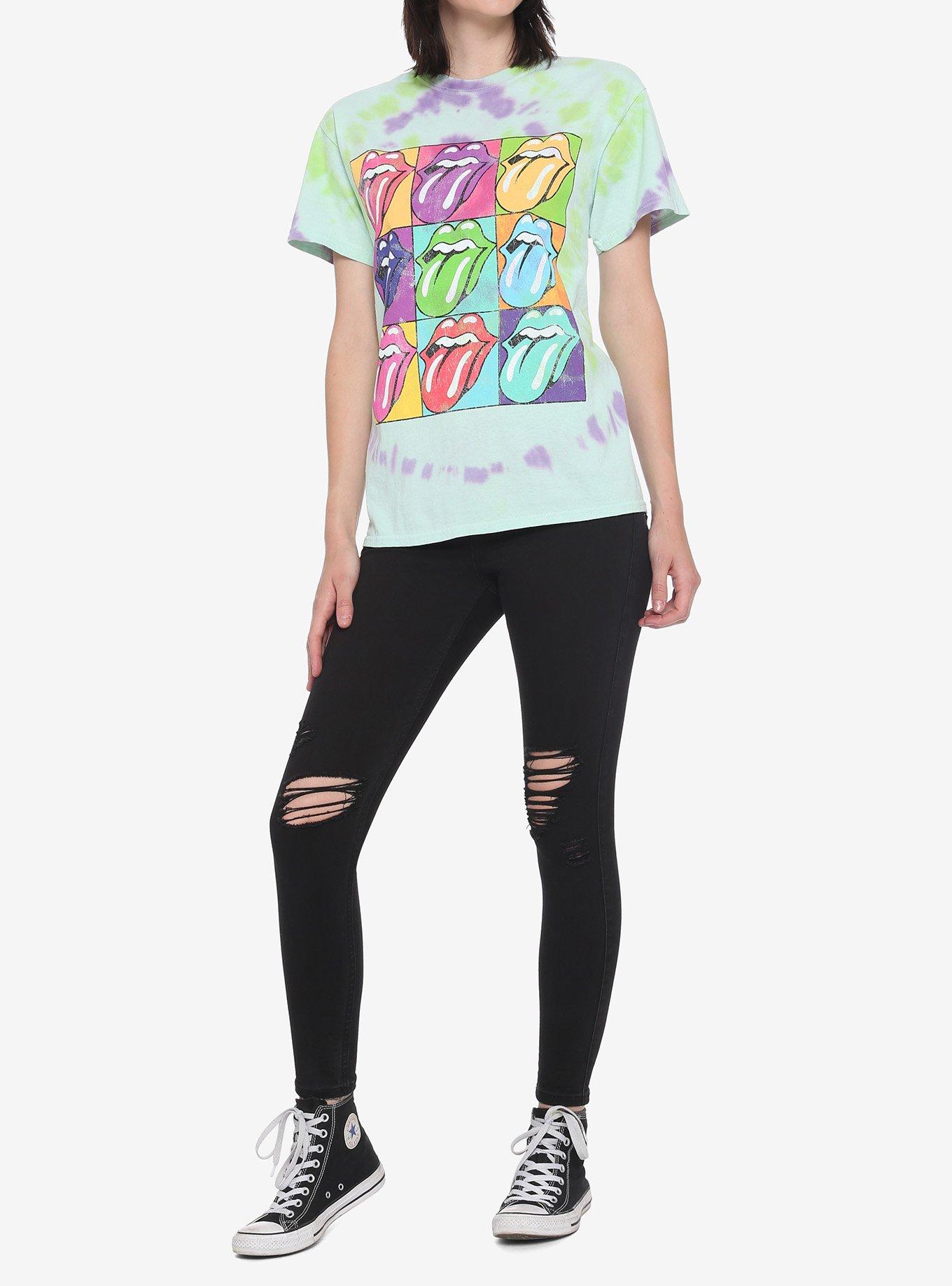 The Rolling Stones Distressed Pop Art Grid Tie-Dye Girls T-Shirt, MULTI, alternate