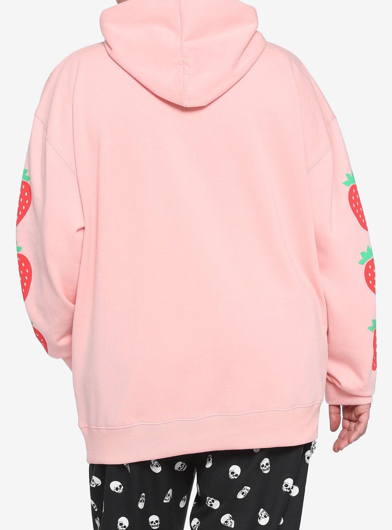 Strawberry Pastel Pink Girls Hoodie Plus Size, PINK, alternate